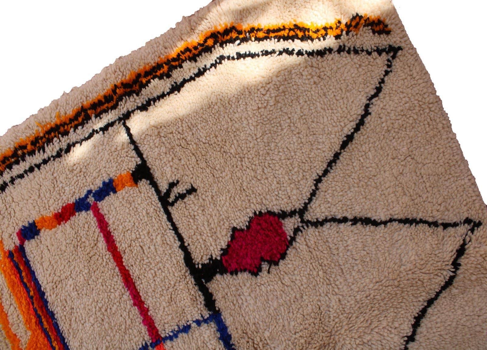 boho-moroccan-rug-with-colorful-stripes Modern boho Moroccan rug isolated on white background.