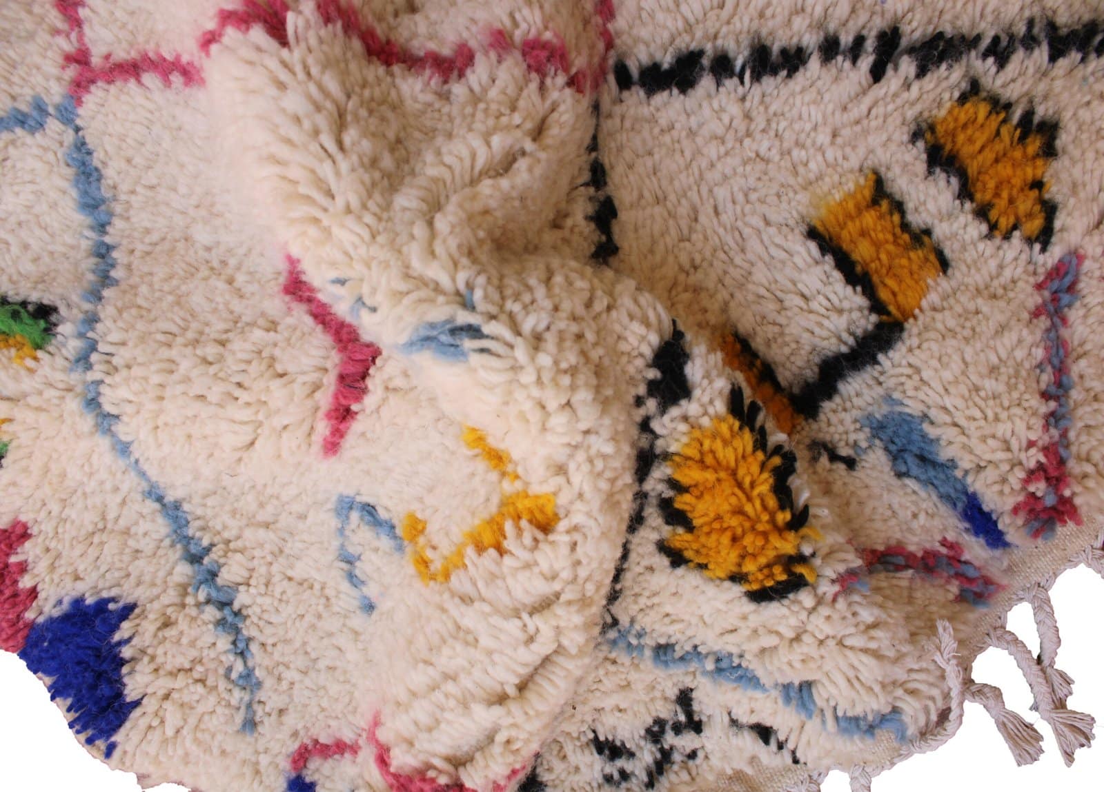 large-moroccan-area-rug-bedroom Close-up of soft wool texture on a handmade Moroccan rug.