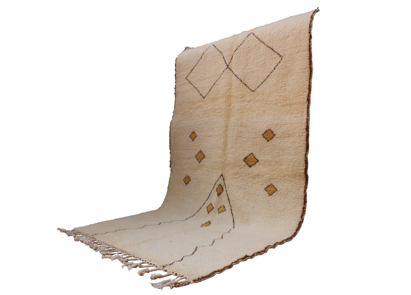 moroccan-cream-wool-rug-geometric-design Front-facing shot of an ivory Berber wool rug featuring minimalist geometric patterns.