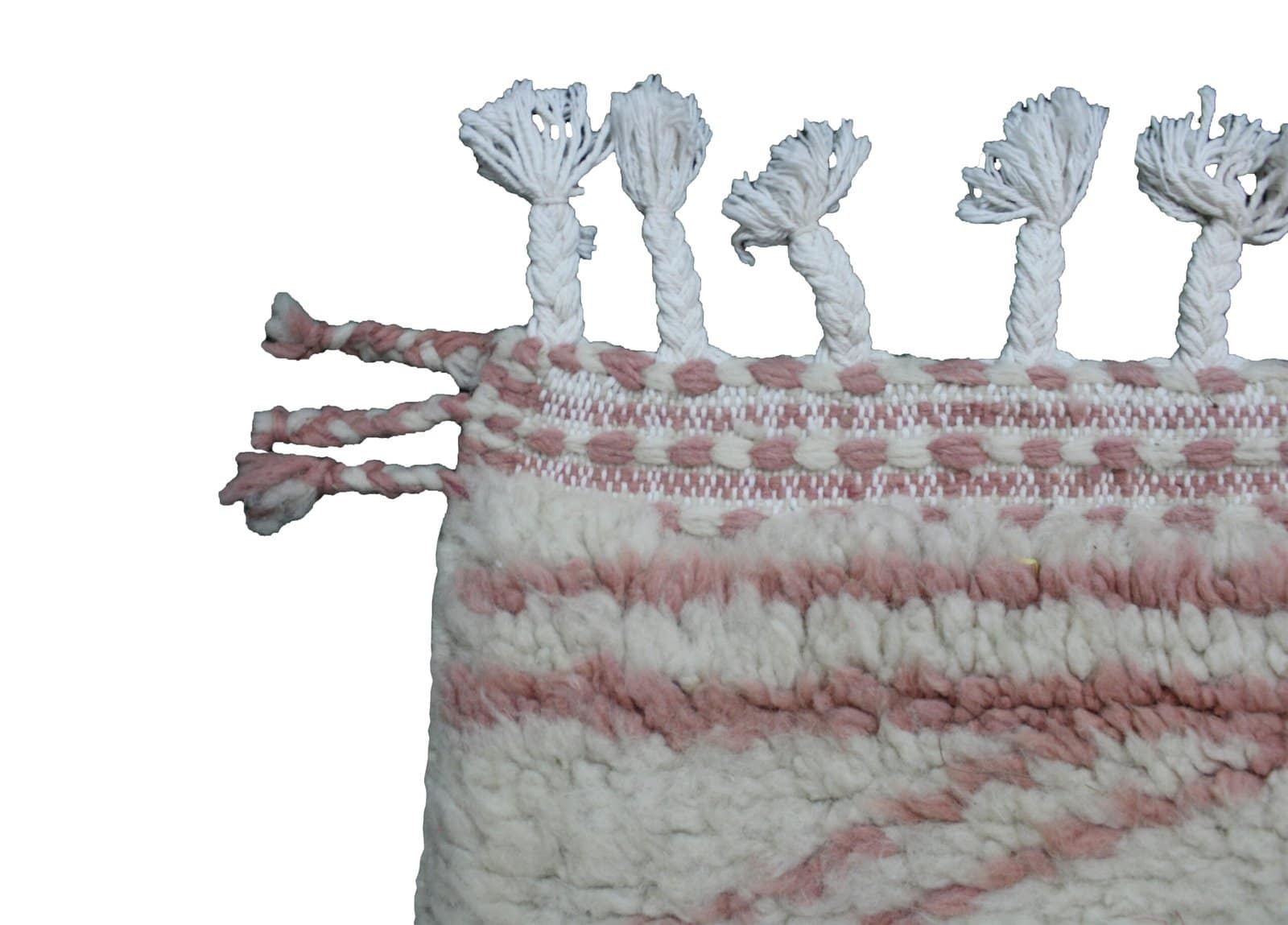 full-view-moroccan-rug-white-base Handmade Moroccan Beni Ourain Rug , White Wool with Dusty Pink Chevron Stripes