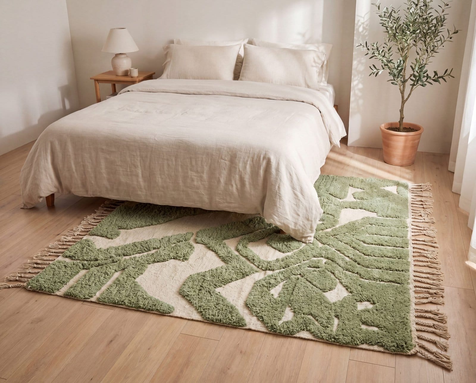 Gabstract-moroccan-area-rug-handmade-wool-bedroom-rug Handmade Olive Green Moroccan Wool Rug, Abstract Berber Shag Area Carpet