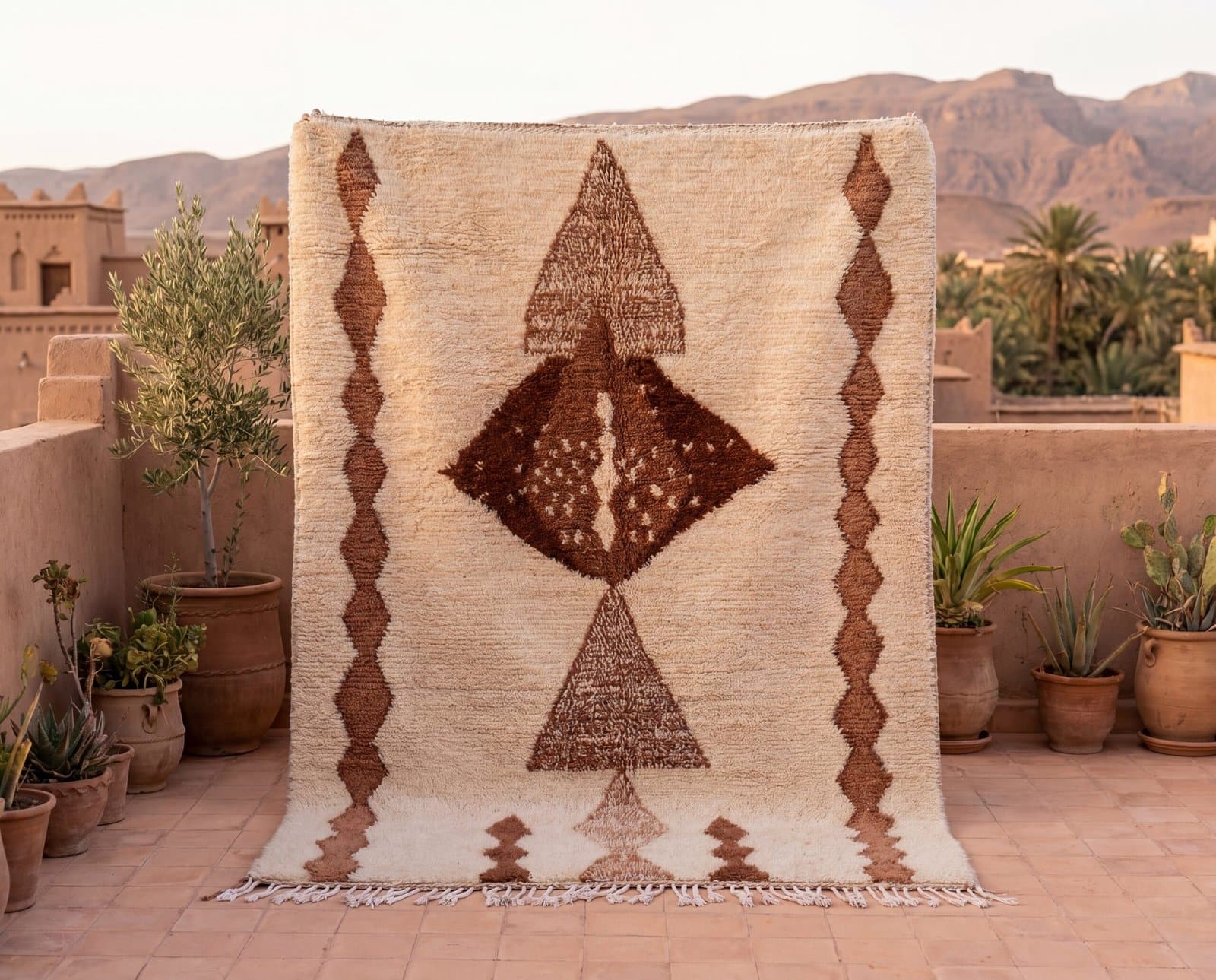 Generated Image May 10, 2026 - 10_39PM Handwoven Wool Azilal Rug – Cream Berber Carpet with Brown Accents