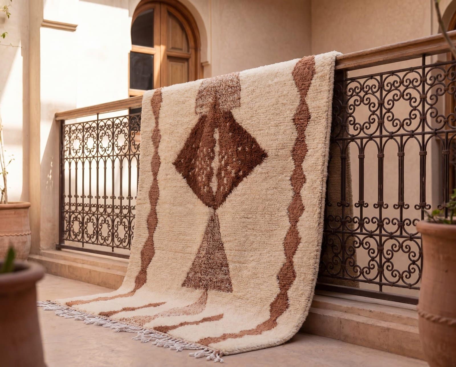 Generated Image May 10, 2026 - 10_52PM Handwoven Wool Azilal Rug – Cream Berber Carpet with Brown Accents