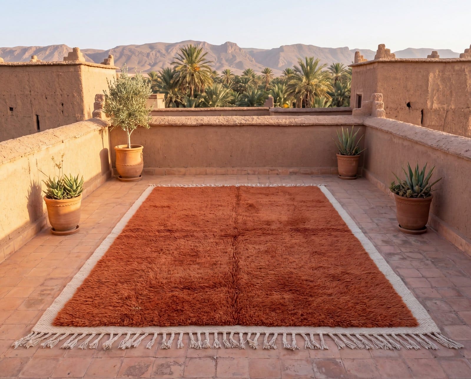 Terracotta-Brown-moroccan-rug Beni Ourain Rug Terracotta Brown, Moroccan Rug 8x10, Handmade Wool Rug, Berber Carpet, Boho Living Room, High Pile Area Rug