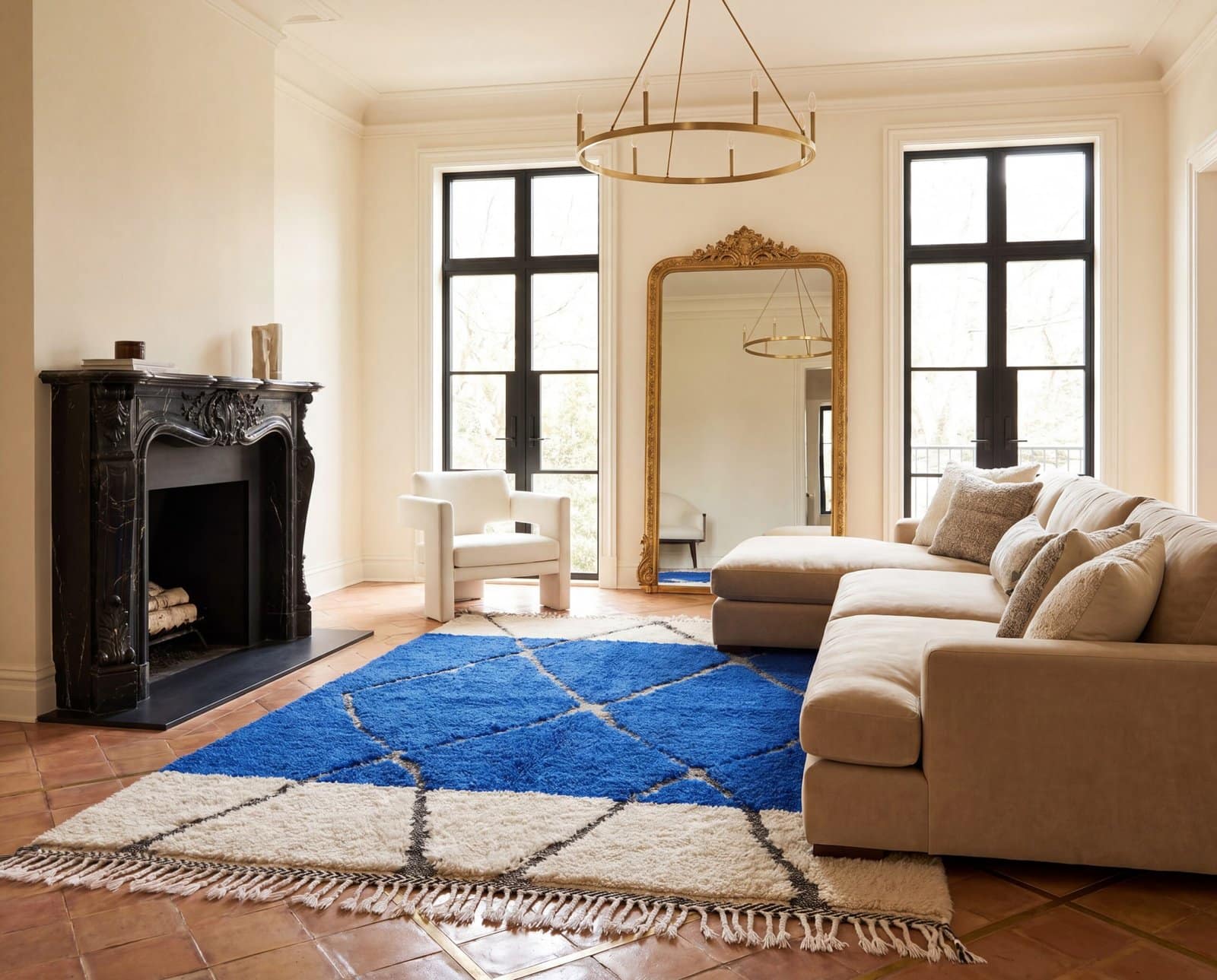 abstract-blue-moroccan-wool-rug-hand-knotted Royal Blue Beni Ourain Rug | Handmade Moroccan Berber Wool Area Rug for Modern Boho Decor