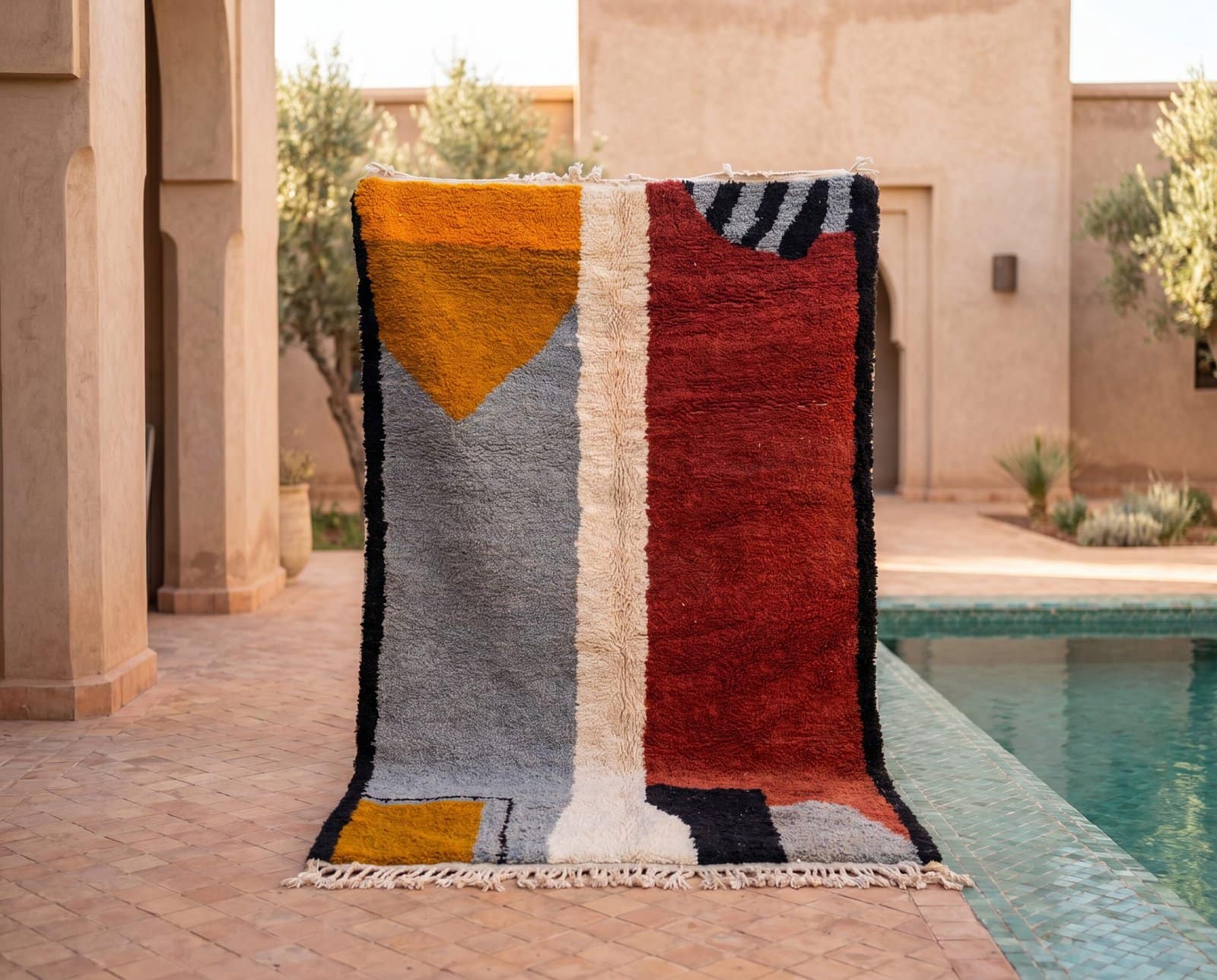 abstract-moroccan-rug-plush-wool-carpet-geometric-berber-rug Modern Colorblock Moroccan Rug | Handmade Berber Wool Area Rug | Geometric Color Block Carpet | Boho Living Room Rug | Custom Size