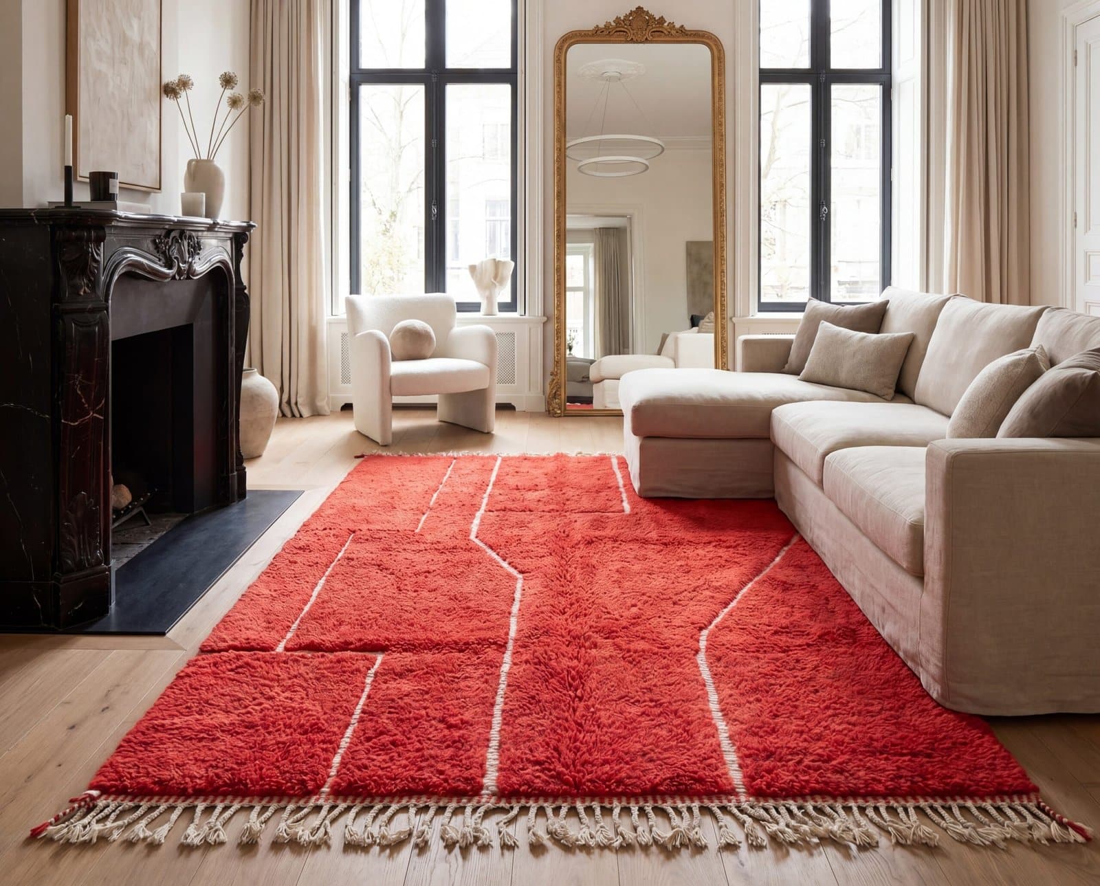artisan-berber-red-rug-geometric-moroccan-wool-carpet-etsy-trending Handmade Beni Ourain Red Rug – Authentic Moroccan Red Rug, Geometric Design, Boho Home Decor