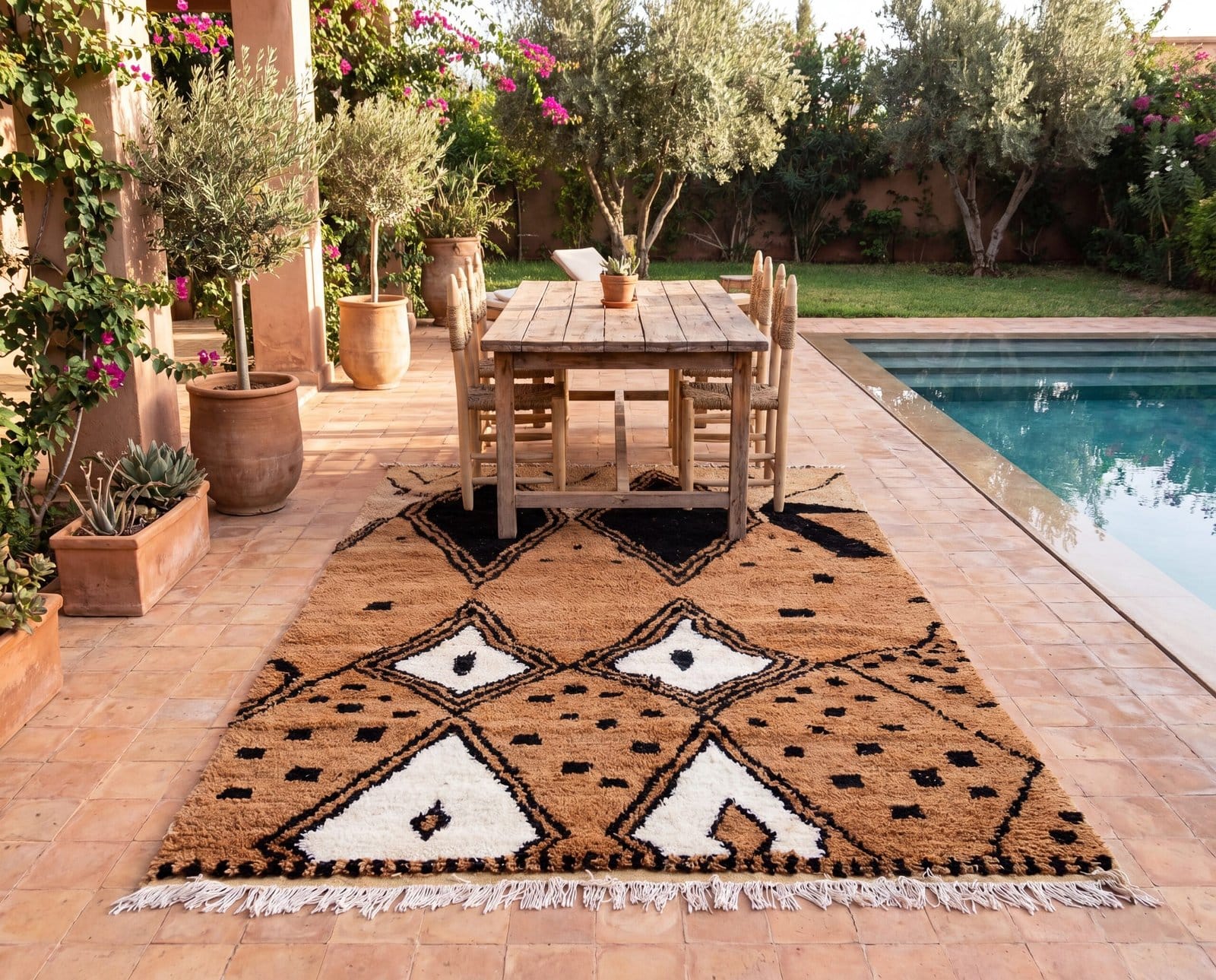 artisan-berber-rug-modern-moroccan-home-rug Hand-Knotted Beni Ourain Wool Rug, Brown White Berber Shag Carpet