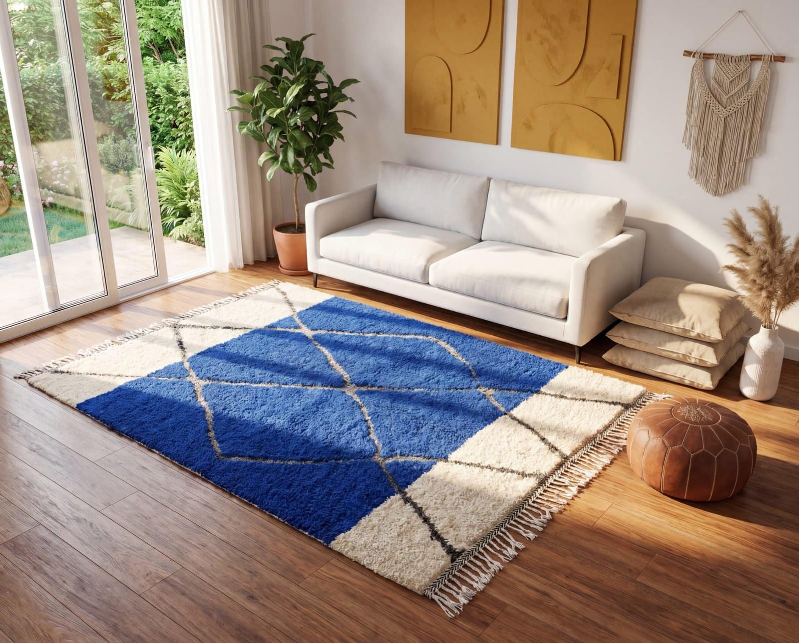 artisan-moroccan-berber-rug-geometric-pattern Royal Blue Beni Ourain Rug | Handmade Moroccan Berber Wool Area Rug for Modern Boho Decor