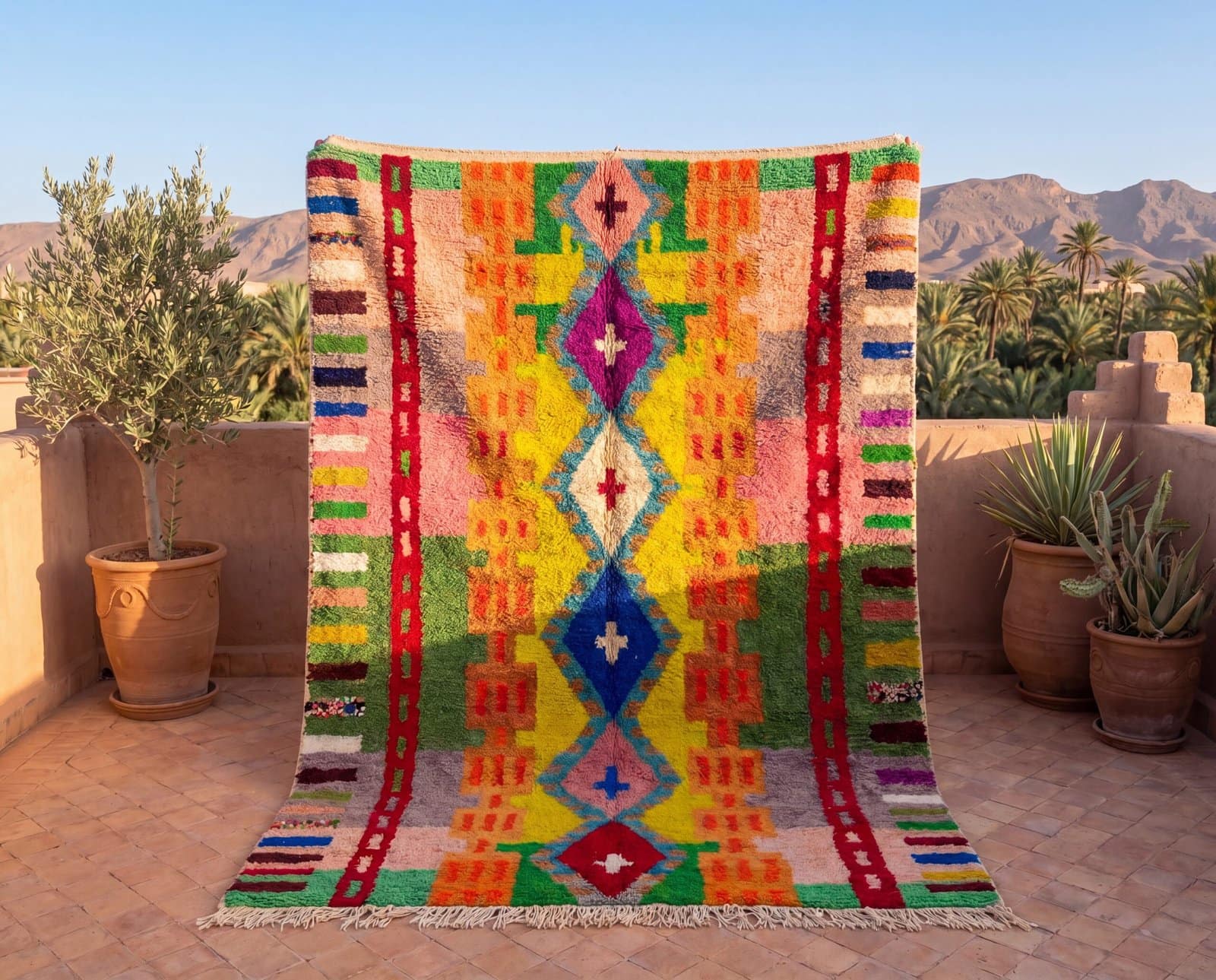 artistic-moroccan-berber-rug-bold-color-pattern Colorful Moroccan Rug, Artistic Moroccan Wool Rug, Custom Morrocan Rug, Handmade Carpet