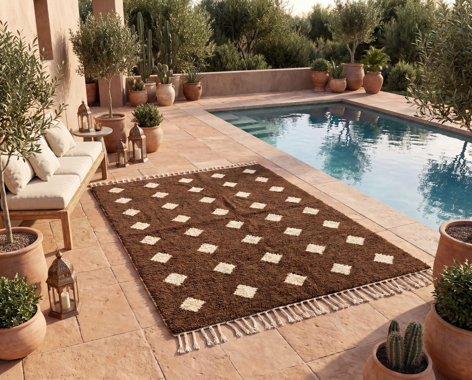 authentic-beni-ourain-rug-handwoven-wool-carpet Custom Moroccan Rug, Beni Ourain Brown & White Geometric, Square Shag Rug, Handmade Area Rug