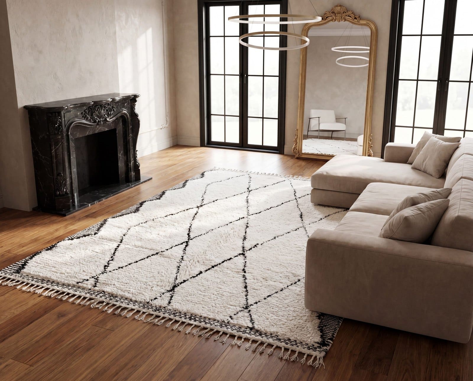 authentic-beni-ourain-rug-moroccan-tribal-carpet Handmade Ivory Black Geometric Berber Wool Rug – Moroccan Tribal Boho Statement Carpet