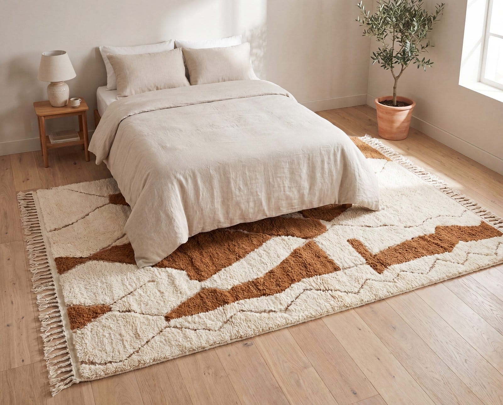 authentic-berber-rug-brown-white-tribal-wool-rug Brown & White Geometric Beni Ourain Rug | Handmade Moroccan Wool Area Rug | Berber Tribal Carpet | Modern Boho Home Deco | Custom Size Rugs