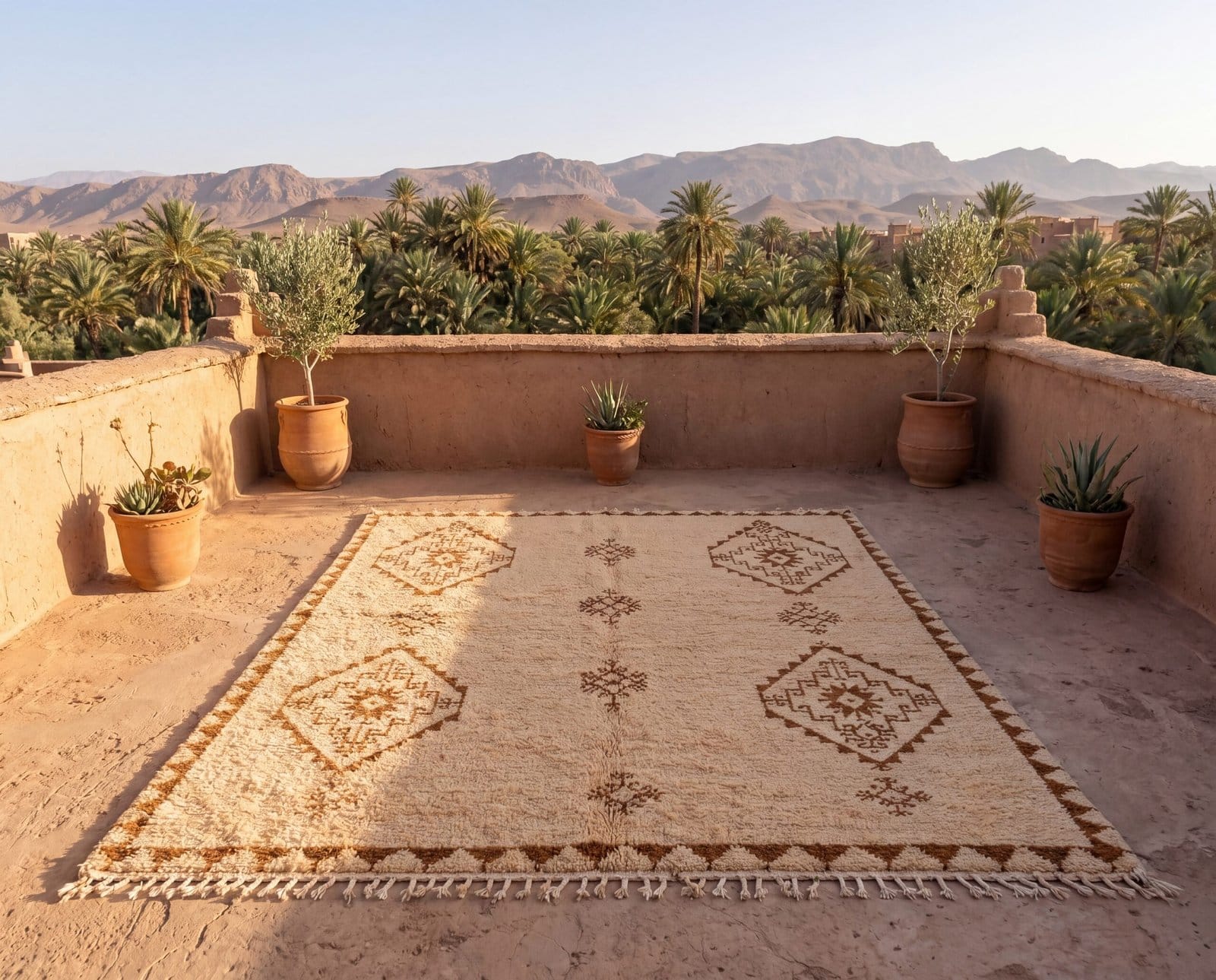 authentic-berber-rug-handwoven-moroccan-carpet Handmade Moroccan Wool Rug, Plush creamy wool base with brown geometric motifs