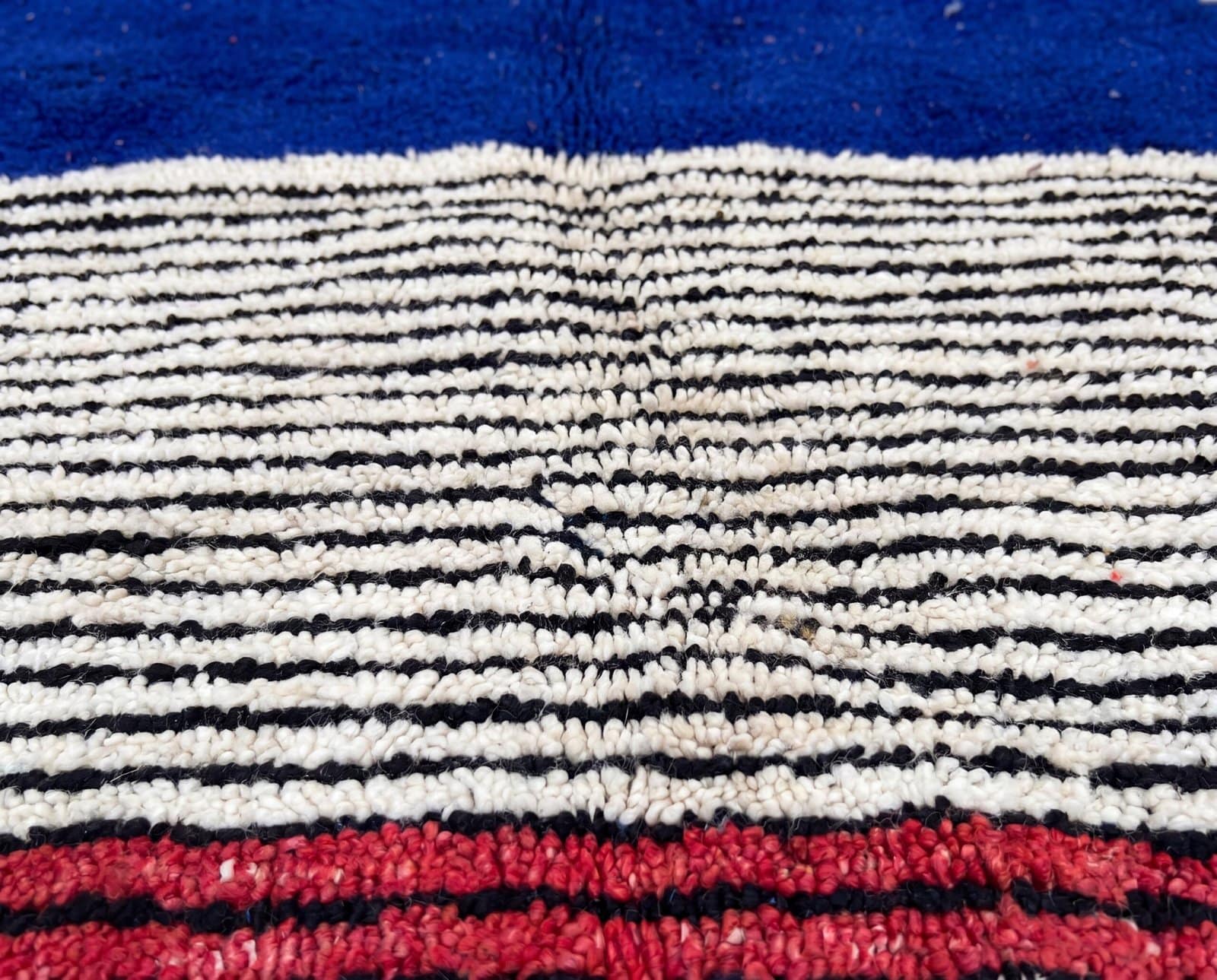 authentic-moroccan-azilal-rug-geometric-striped-wool-rug Cobalt Blue Berber Rug | Authentic Handwoven Wool Tribal Moroccan Area Rug