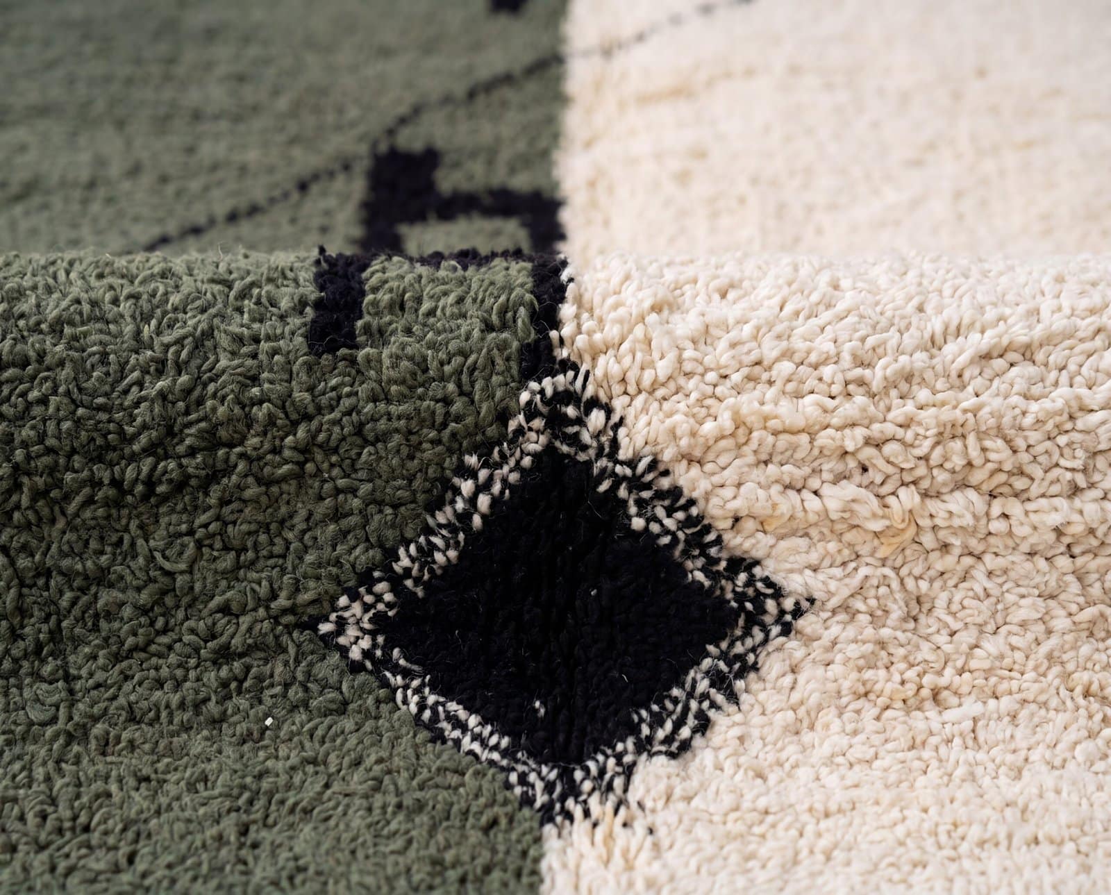authentic-moroccan-green-rug-geometric-berber-rug Olive Green Beni Ourain Rug- Handmade Moroccan Wool Carpet - Minimalist Berber Shag Rug