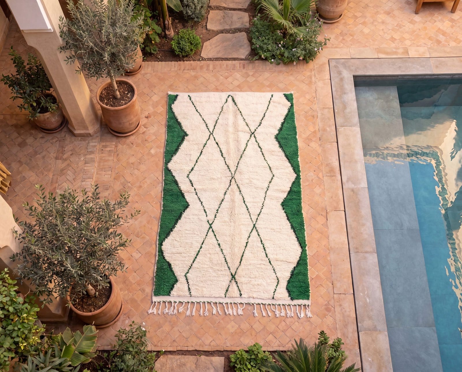authentic-moroccan-wool-rug-green-berber-pattern Olive Green Beni Ourain Rug | Handmade Moroccan Wool Rug | Green & White Berber Carpet | Natural Fiber Boho Area Rug