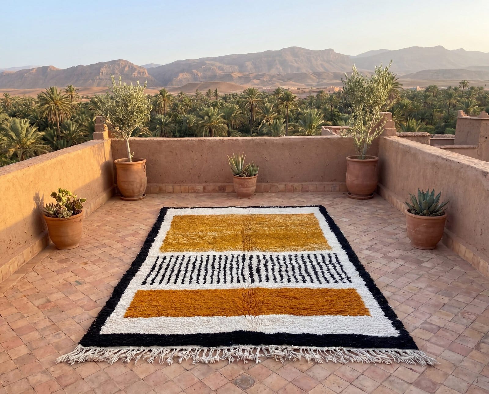 beni-ourain-inspired-moroccan-rug-yellow-black-geometric-rug Mustard Yellow Beni Ourain Rug | Black Geometric Striped Moroccan Wool Rug | Handwoven Berber Area Rug | Tribal Handmade Carpet | Teppich