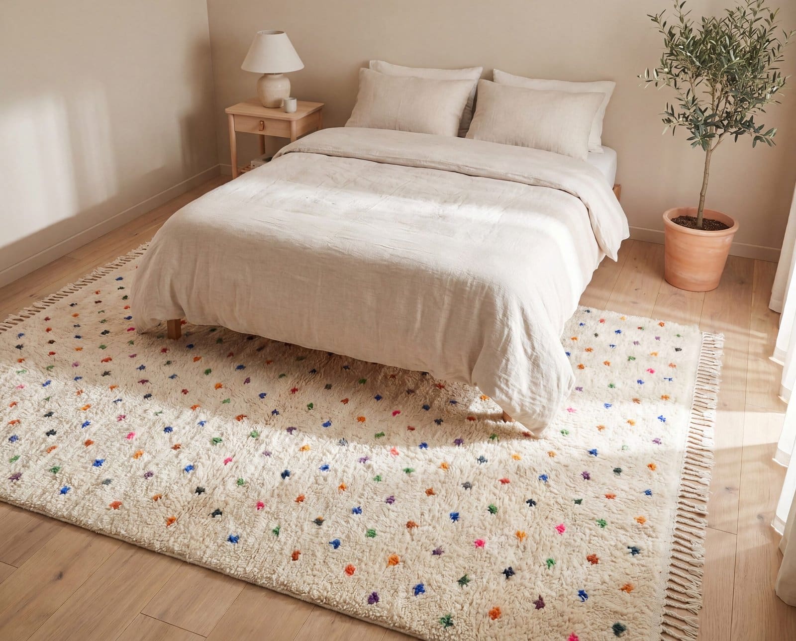 beni-ourain-polka-dot-rug-colorful-speckled-wool-carpet Ivory Polka Dot Moroccan Rug | Handmade Berber Wool Carpet | Modern Boho Area Rug | Nursery & Living Room Decor | Custom Size Rug