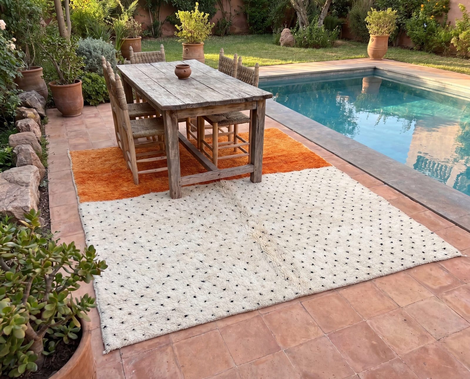 beni-ourain-rug-orange-cream-dots-authentic-moroccan-wool-carpet Orange & White Polka Dot Moroccan Rug | Handmade Berber Wool Rug | Boho Nursery , Living Room Decor