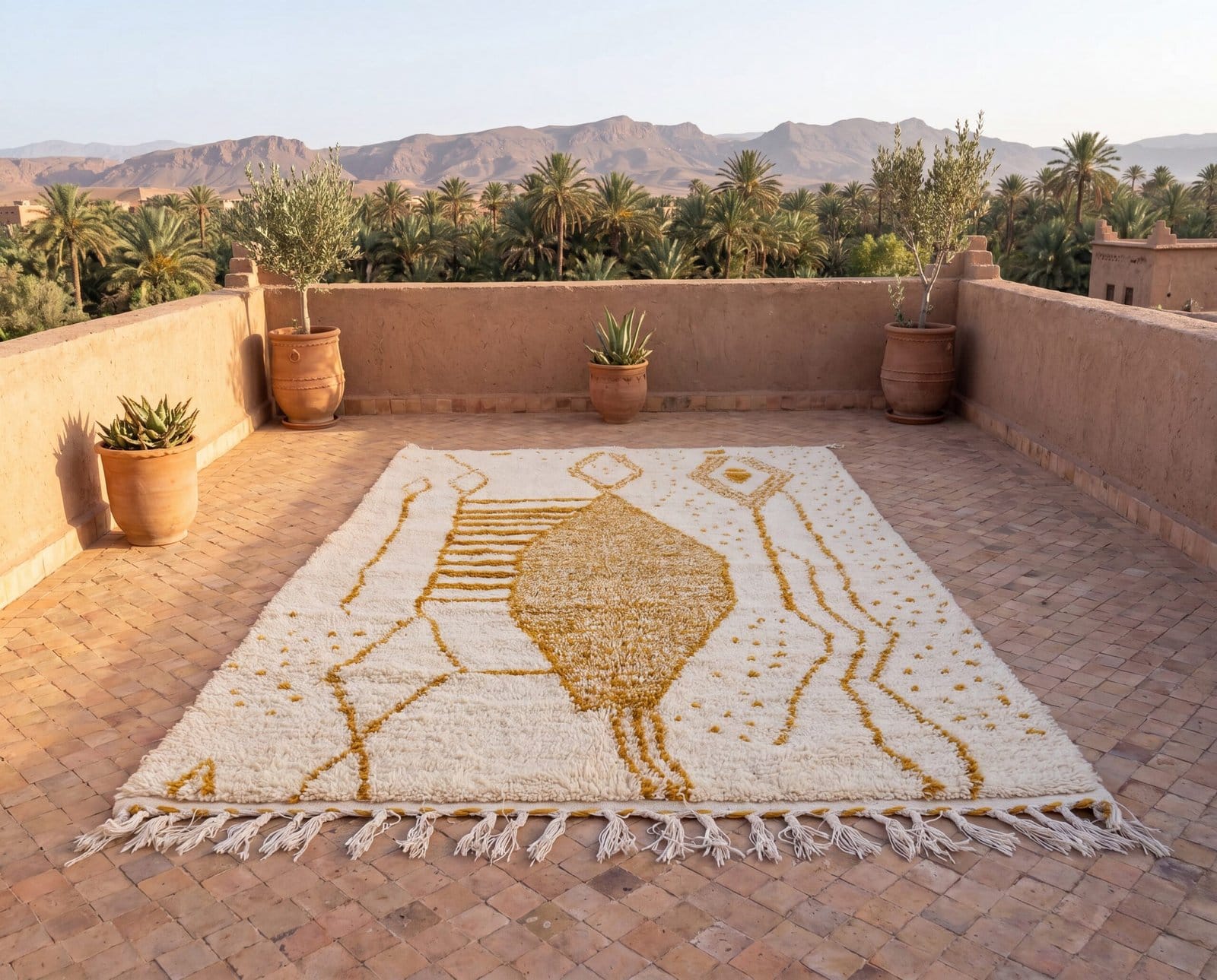 beni-ourain-style-rug-cream-gold-geometric-bohemian Mustard Geometric Moroccan Wool Carpet | Handmade Berber Area Rug | Boho Modern Living Room Decor
