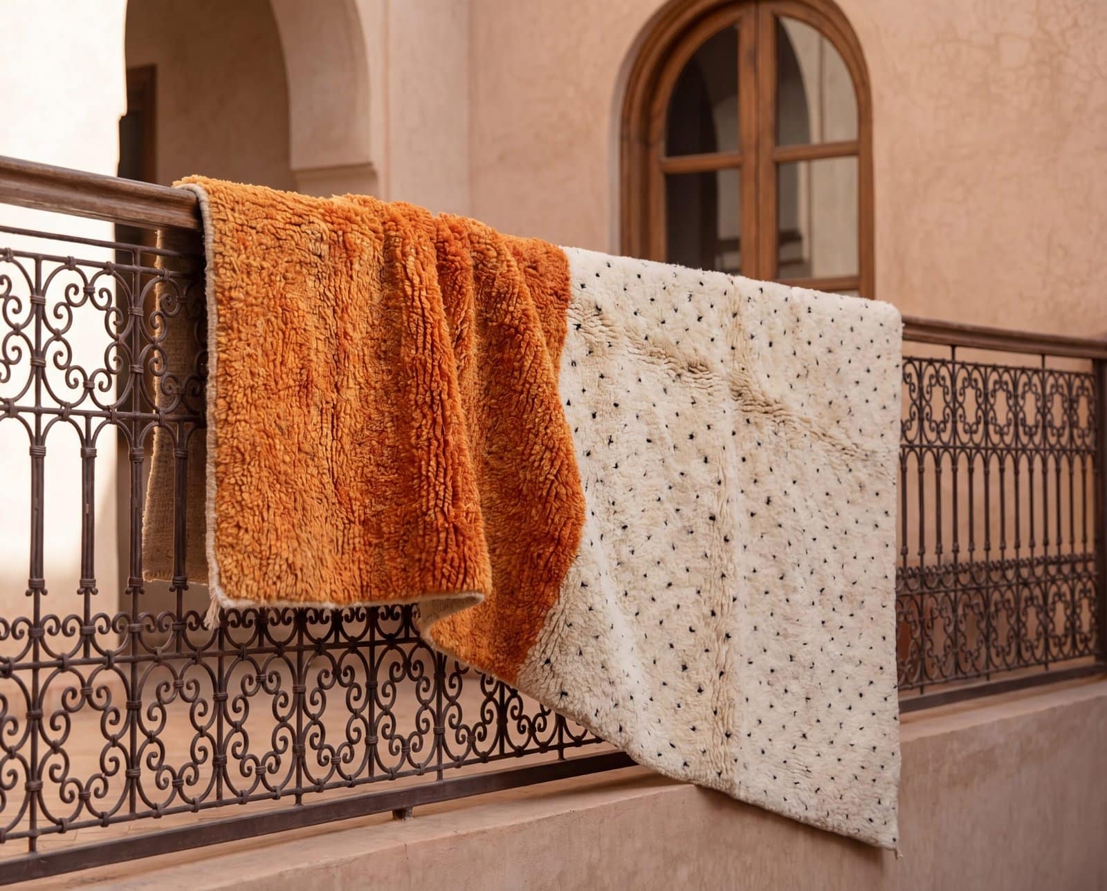 beni-ourain-style-rug-orange-cream-handmade-morocco-living-room Orange & White Polka Dot Moroccan Rug | Handmade Berber Wool Rug | Boho Nursery , Living Room Decor