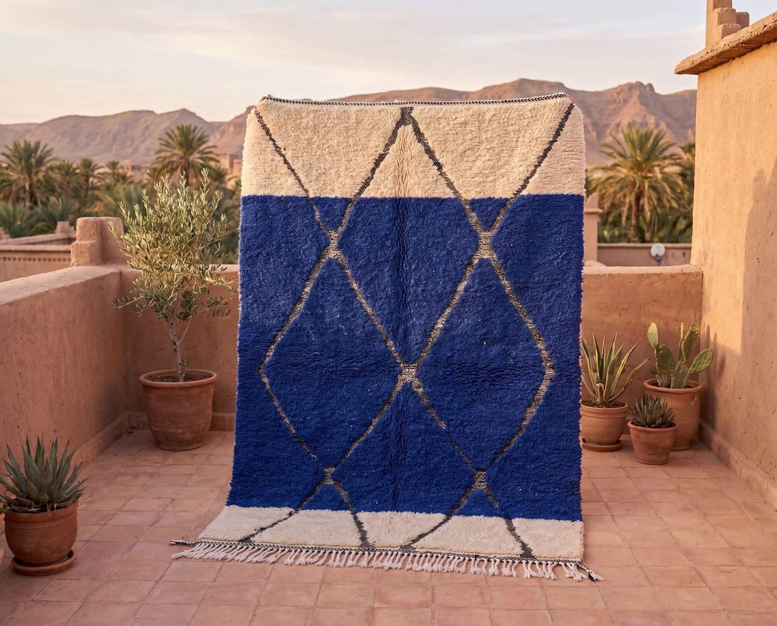 blue-beni-ourain-rug-handmade-moroccan-berber-carpet Royal Blue Beni Ourain Rug | Handmade Moroccan Berber Wool Area Rug for Modern Boho Decor