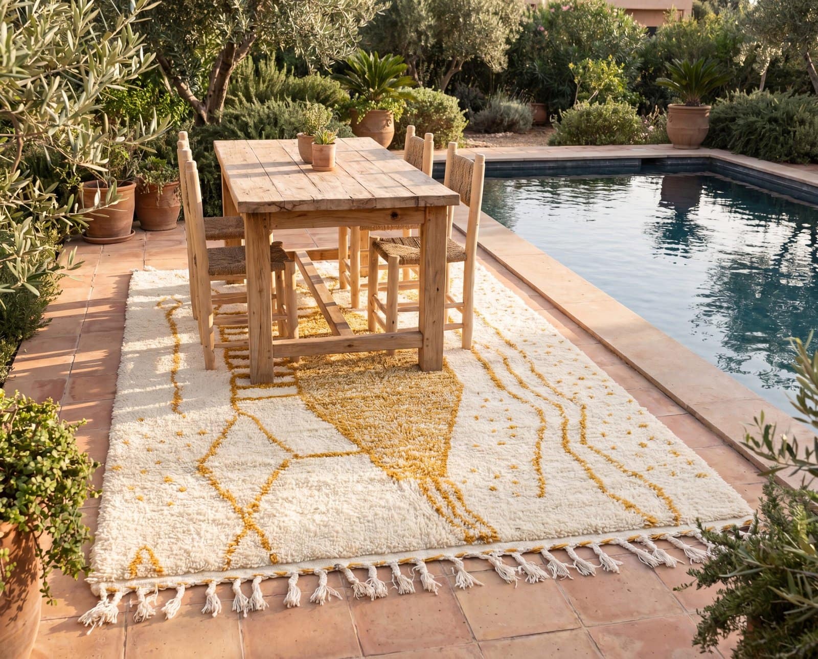 bohemian-moroccan-rug-cream-wool-abstract-design Mustard Geometric Moroccan Wool Carpet | Handmade Berber Area Rug | Boho Modern Living Room Decor