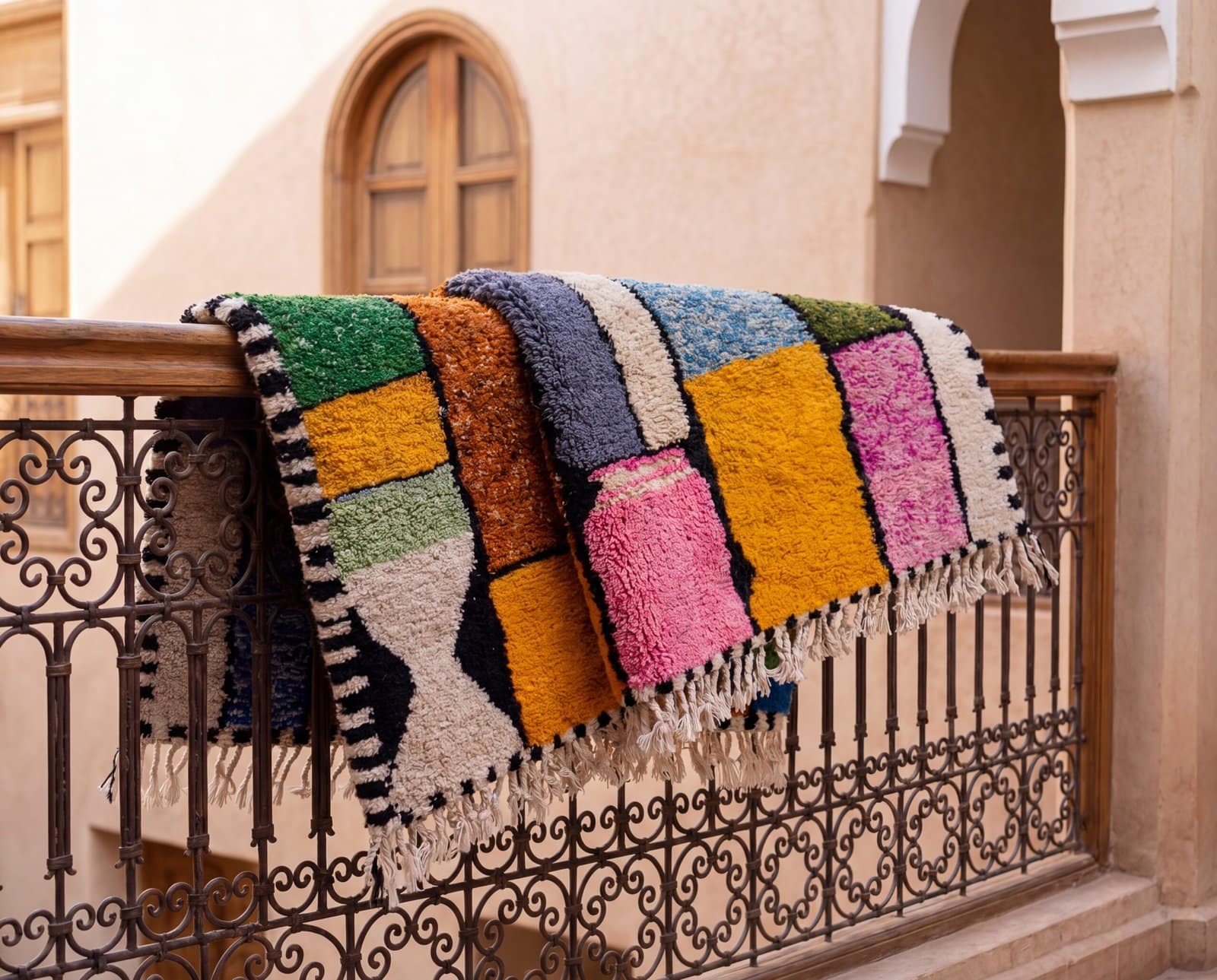 boho-azilal-rug-handmade-wool-moroccan-carpet-green-pink Handmade Moroccan Azilal Wool Rug – Colorful Geometric Berber Boho Area Carpet