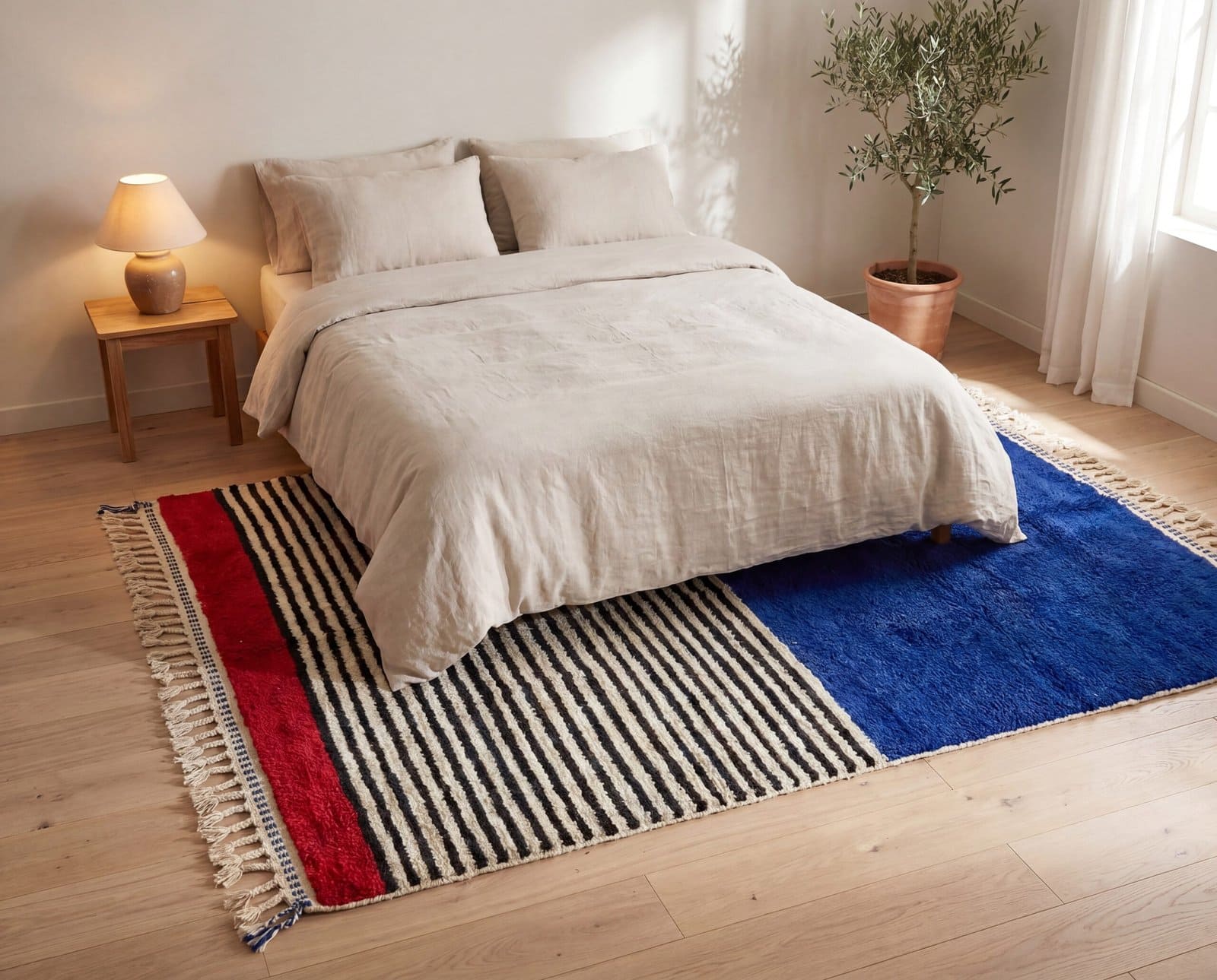boho-moroccan-area-rug-blue-striped-beni-ourain-style Cobalt Blue Berber Rug | Authentic Handwoven Wool Tribal Moroccan Area Rug