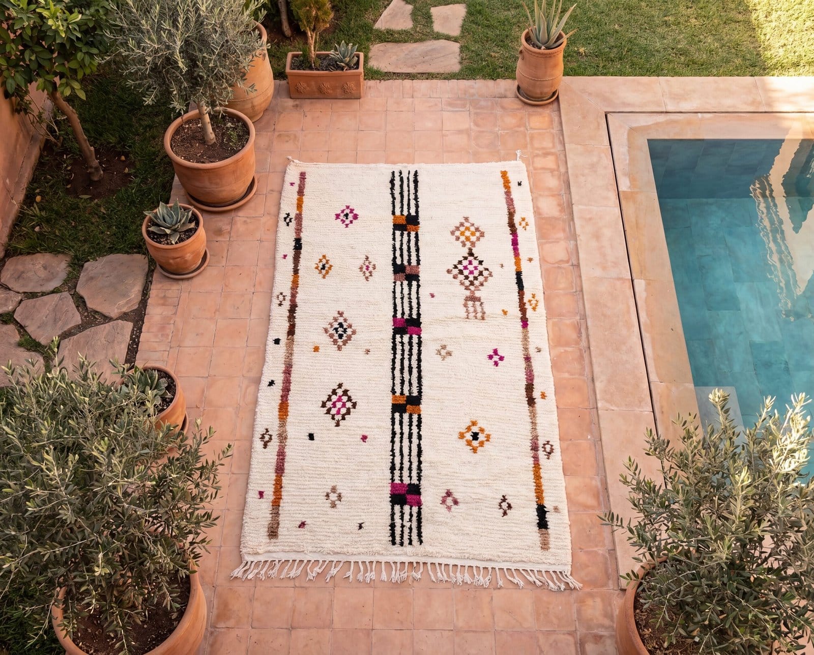 boho-moroccan-rug-colorful-berber-pattern-carpet Vintage Azilal Rug | Handmade Moroccan Berber Wool Carpet | Tribal Boho Area Rug | Custom Size Home Decor