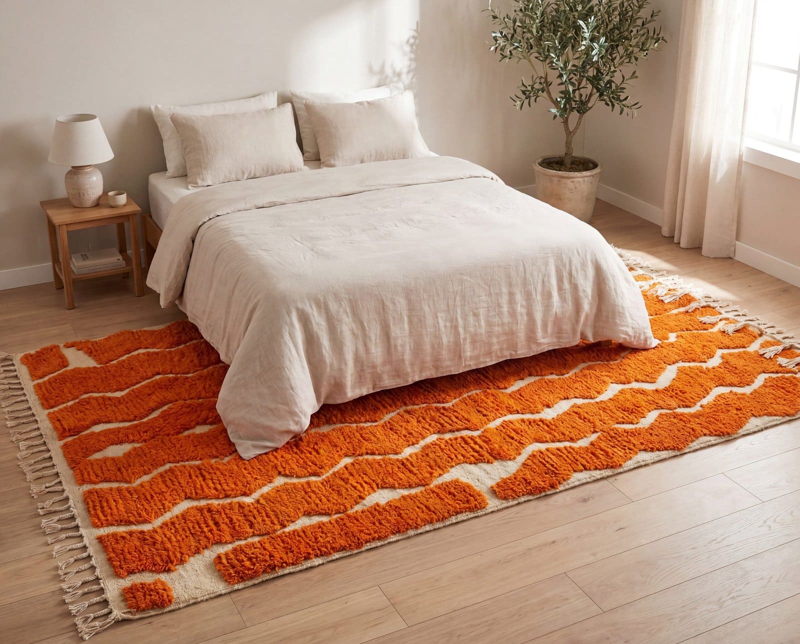 boho-moroccan-rug-large-living-room-statement-piece Orange Beni Ourain Rug | Handmade Moroccan Wool Berber Carpet