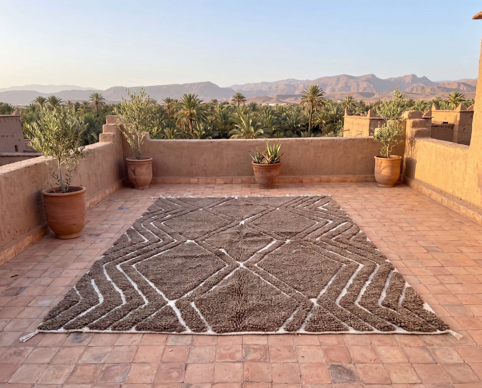 brown-beni-ourain-rug-moroccan-wool-area-rug-handmade Brown Handmade Wool Carpet |Artisan Moroccan Geometric Rug | Boho Berber Area Rug | Tribal Decor | unique home gift