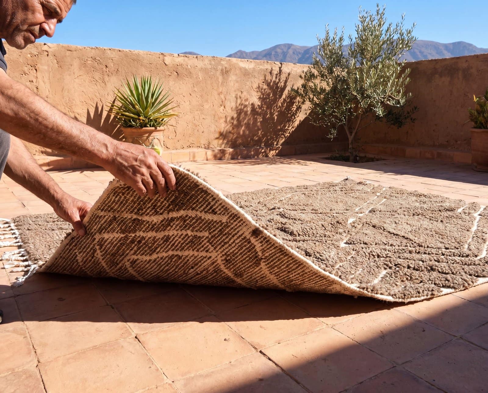 brown-tribal-moroccan-rug-boho-living-room-rug Brown Handmade Wool Carpet |Artisan Moroccan Geometric Rug | Boho Berber Area Rug | Tribal Decor | unique home gift