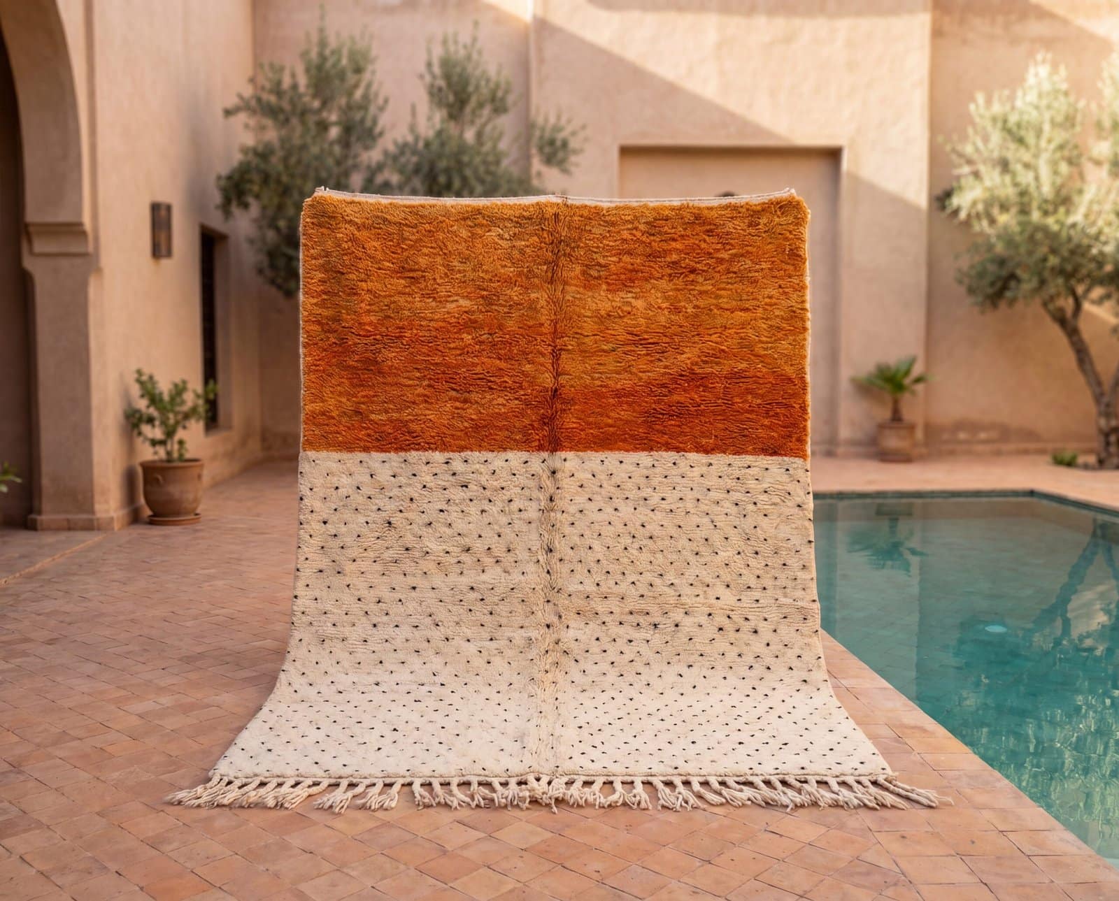 burnt-orange-ivory-moroccan-rug-handwoven-berber-wool-boho-decor Orange & White Polka Dot Moroccan Rug | Handmade Berber Wool Rug | Boho Nursery , Living Room Decor