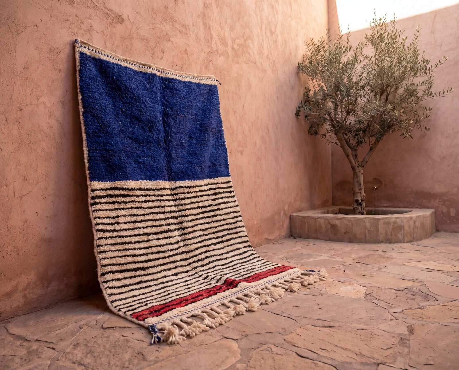 cobalt-blue-moroccan-area-rug-striped-berber-carpet-handwoven Cobalt Blue Berber Rug | Authentic Handwoven Wool Tribal Moroccan Area Rug