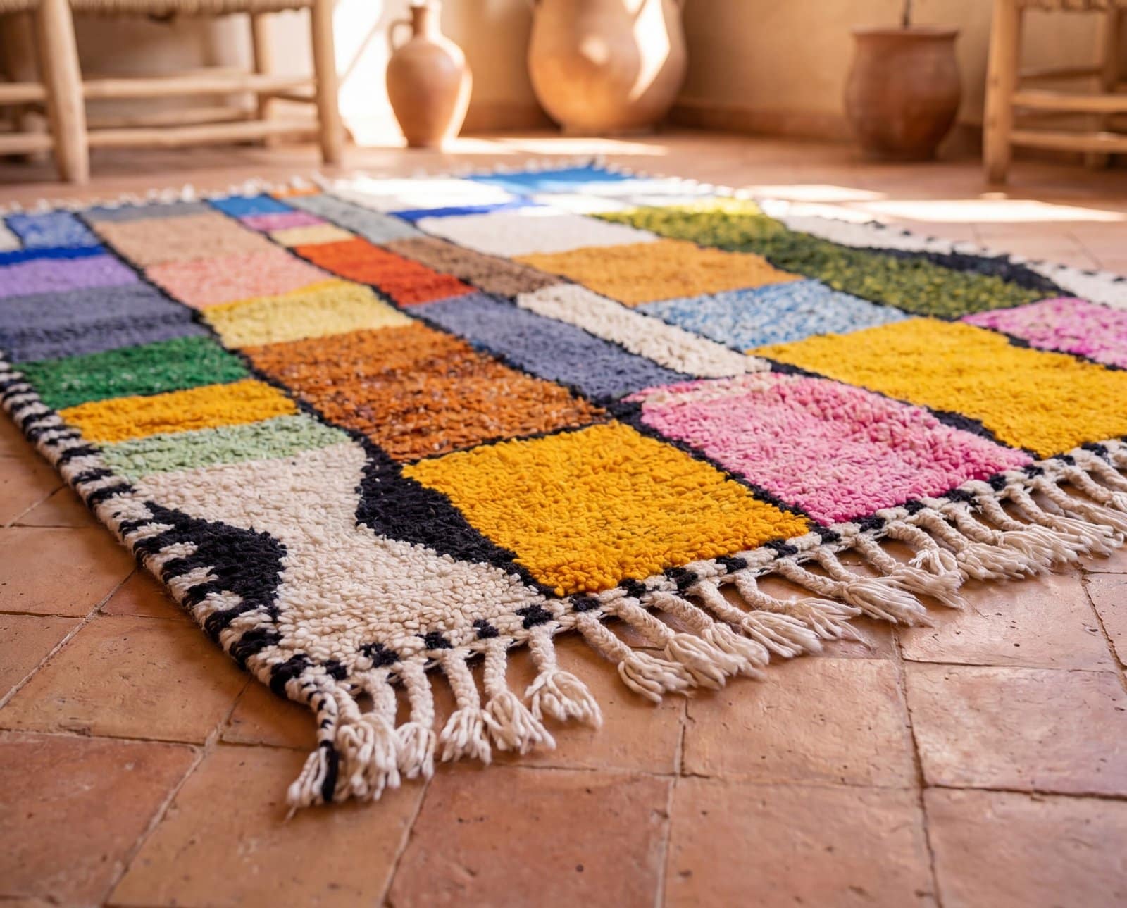 colorful-berber-rug-handmade-moroccan-azilal-carpet Handmade Moroccan Azilal Wool Rug – Colorful Geometric Berber Boho Area Carpet