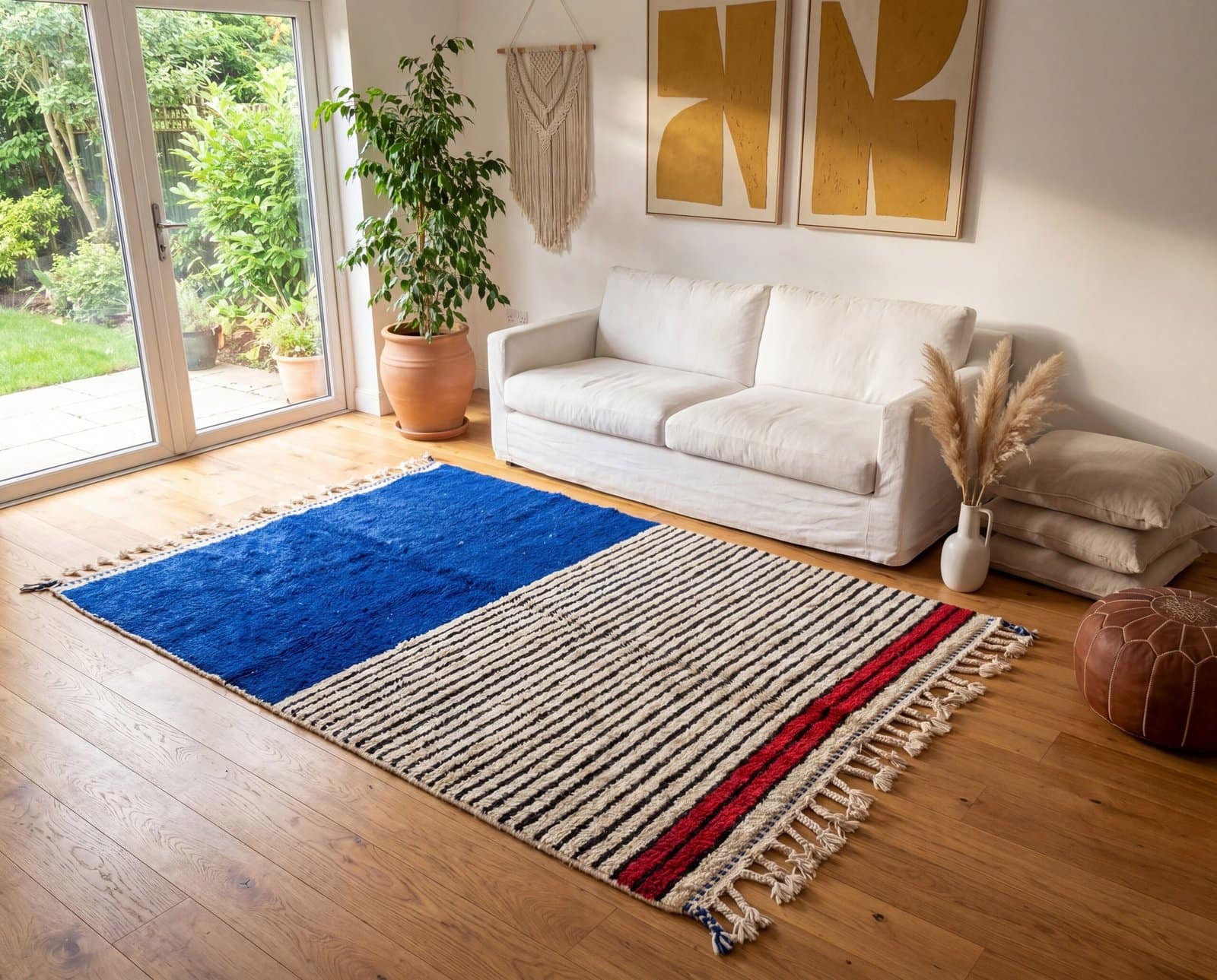 contemporary-berber-rug-blue-and-ivory-striped-design Cobalt Blue Berber Rug | Authentic Handwoven Wool Tribal Moroccan Area Rug
