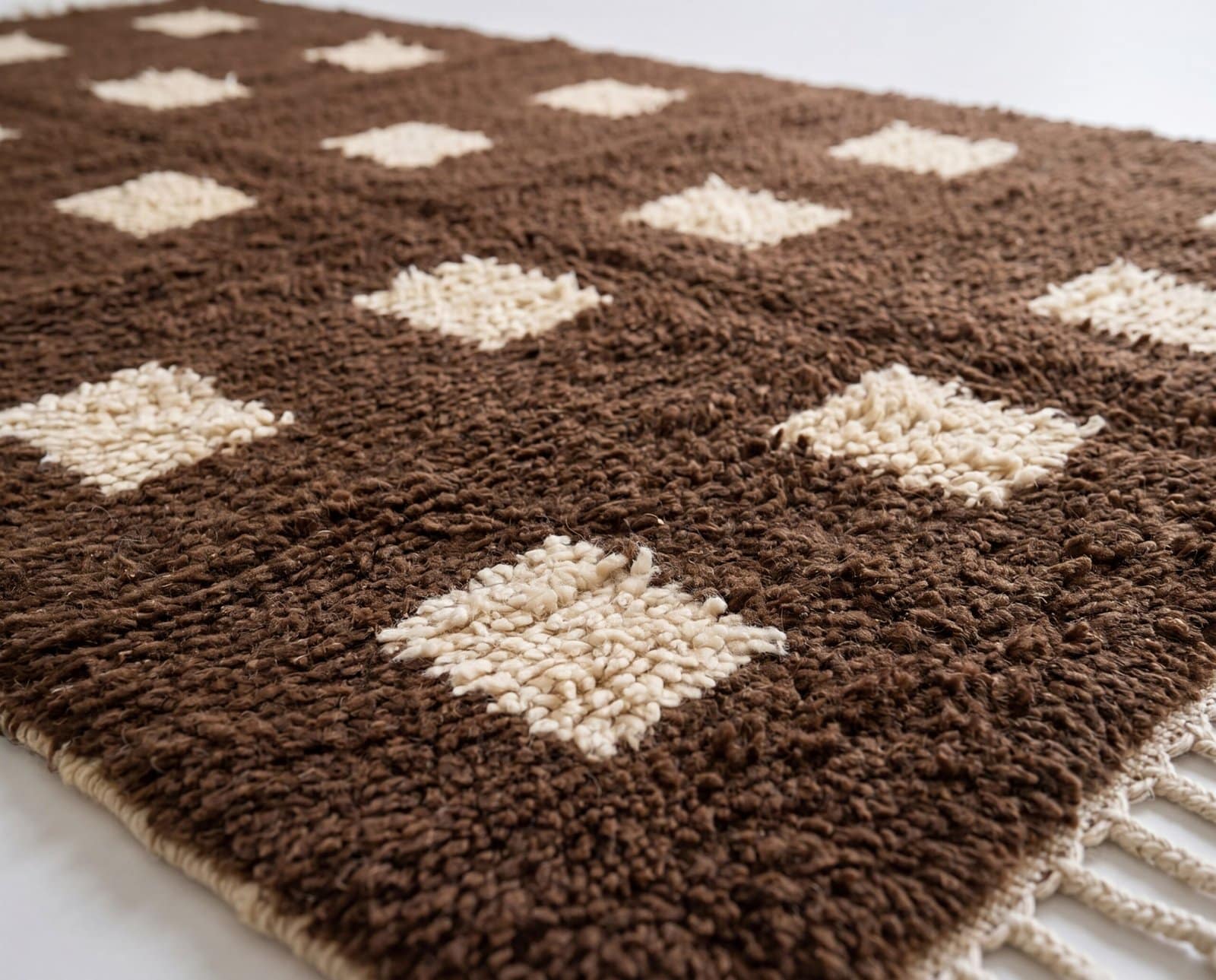 contemporary-berber-rug-geometric-brown-area-rug Custom Moroccan Rug, Beni Ourain Brown & White Geometric, Square Shag Rug, Handmade Area Rug