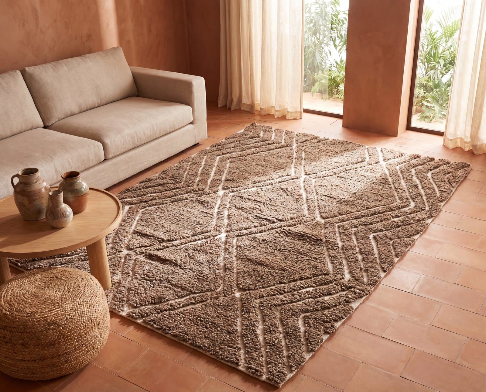 contemporary-moroccan-rug-geometric-wool-rug Brown Handmade Wool Carpet |Artisan Moroccan Geometric Rug | Boho Berber Area Rug | Tribal Decor | unique home gift