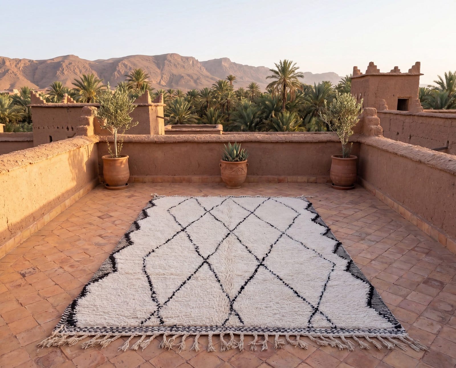 cream-moroccan-rug-handwoven-beni-ourain-carpet Handmade Ivory Black Geometric Berber Wool Rug – Moroccan Tribal Boho Statement Carpet