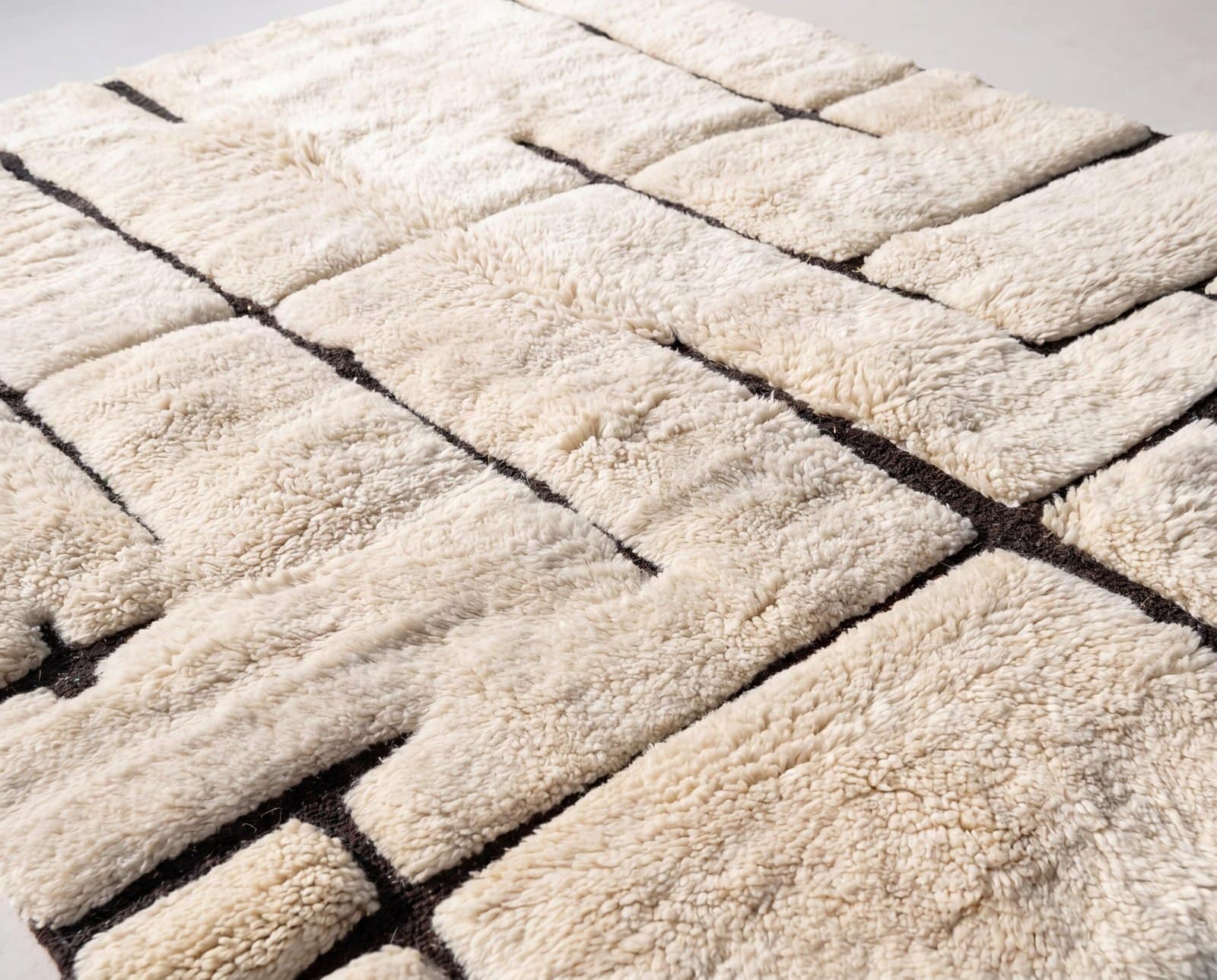 cream-shag-berber-rug-neutral-scandinavian-boho-rug Handmade Ivory Moroccan Beni Mrirt Rug, High Pile Wool Berber Carpet