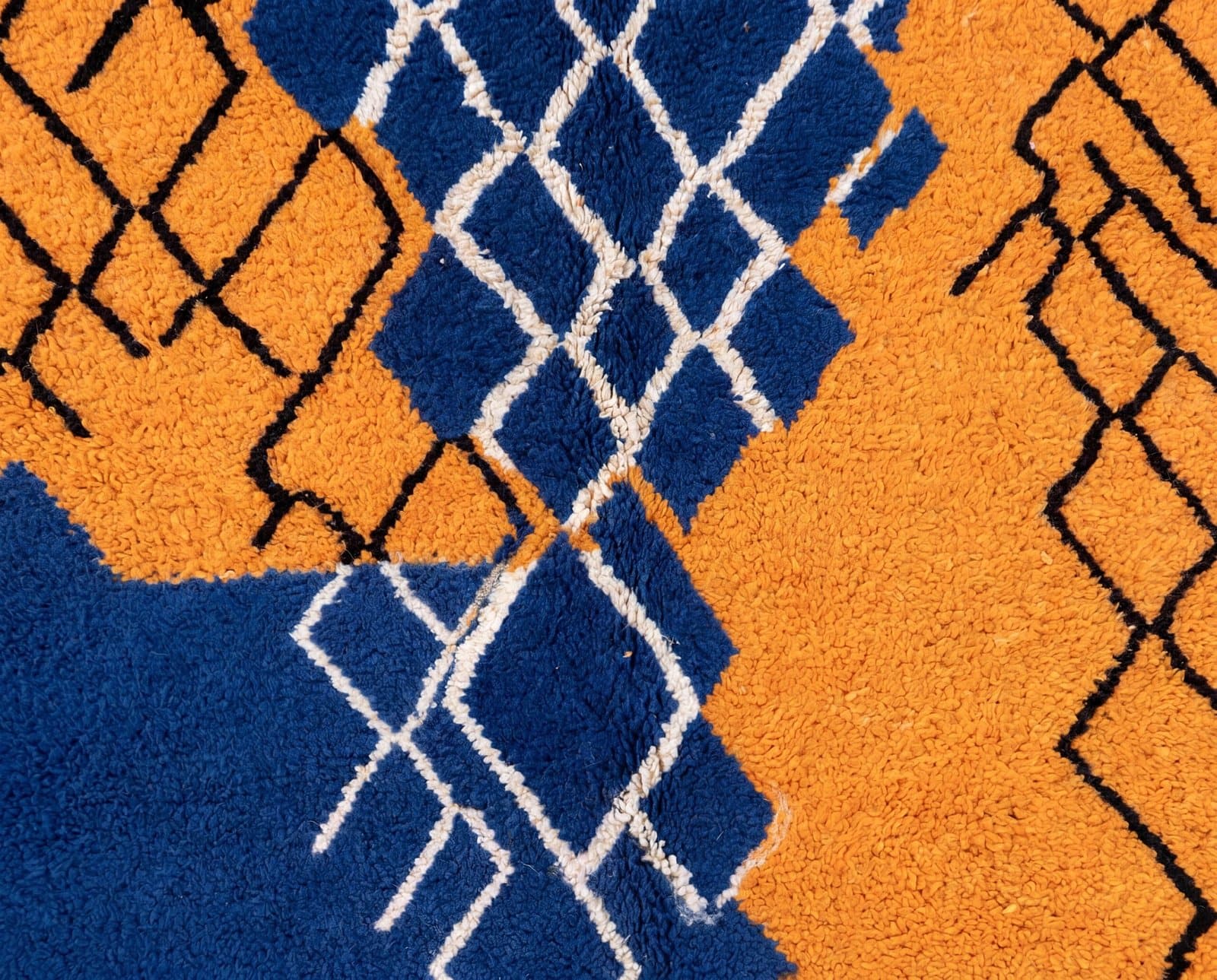 custom-moroccan-blue-rug-tribal-wool-area-rug-home-decor Handmade Beni Ourain Wool Rug – Moroccan Berber Boho Carpet, Blue Orange Geometric Design