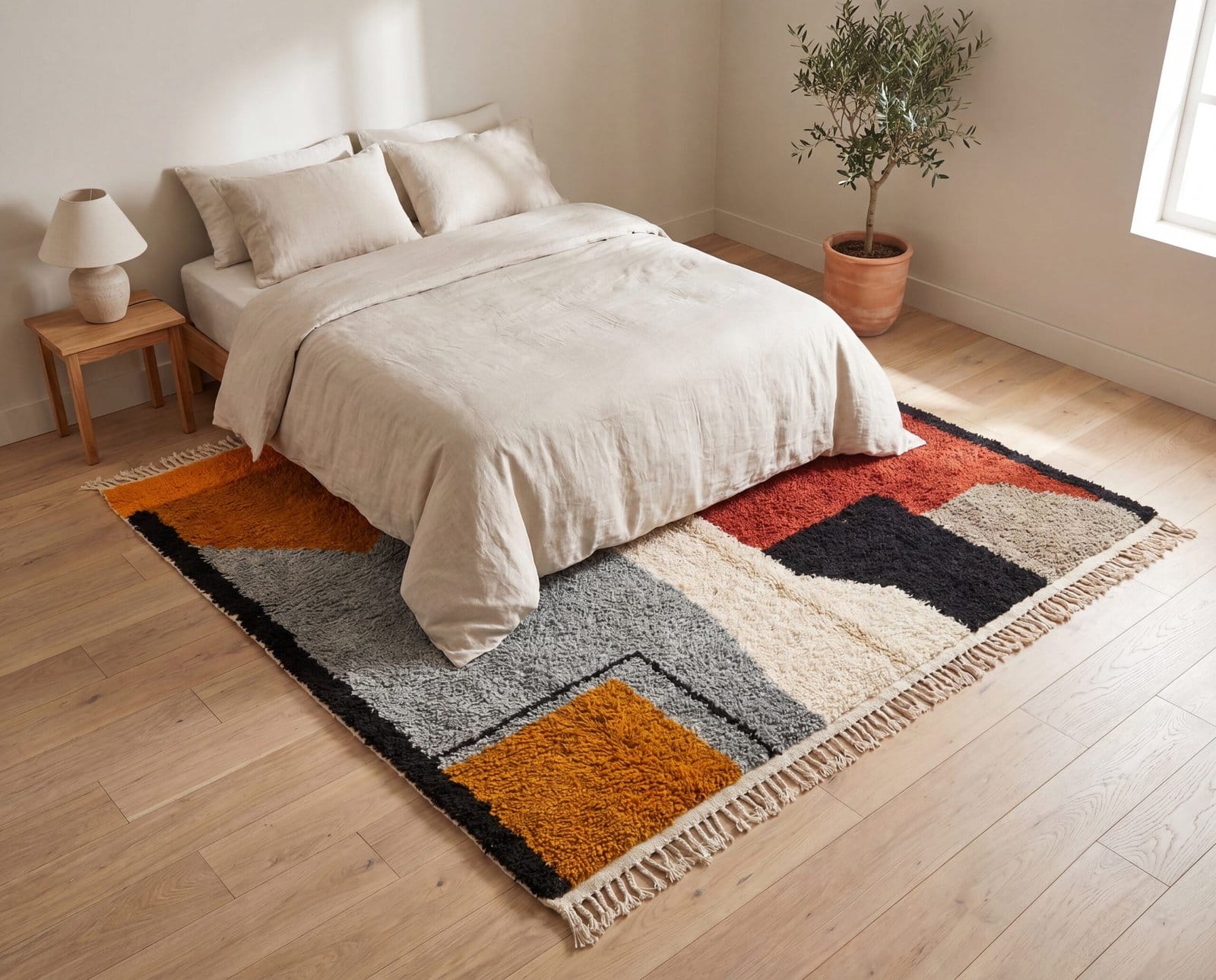 custom-size-moroccan-rug-abstract-wool-area-carpet Modern Colorblock Moroccan Rug | Handmade Berber Wool Area Rug | Geometric Color Block Carpet | Boho Living Room Rug | Custom Size