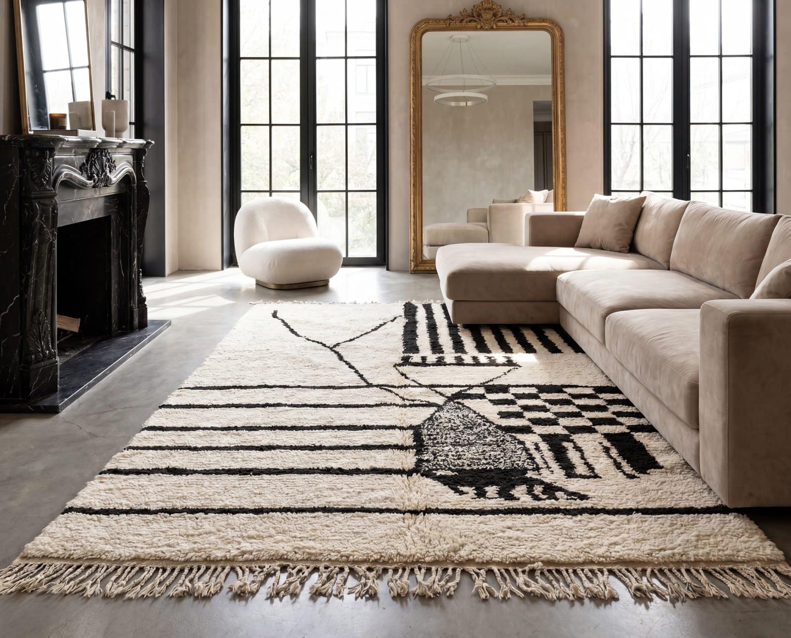 custom-size-moroccan-rug-black-striped-berber-wool-carpet Abstract Berber Wool Rug | Black White Moroccan Tribal Carpet | Large Geometric Abstract Rug