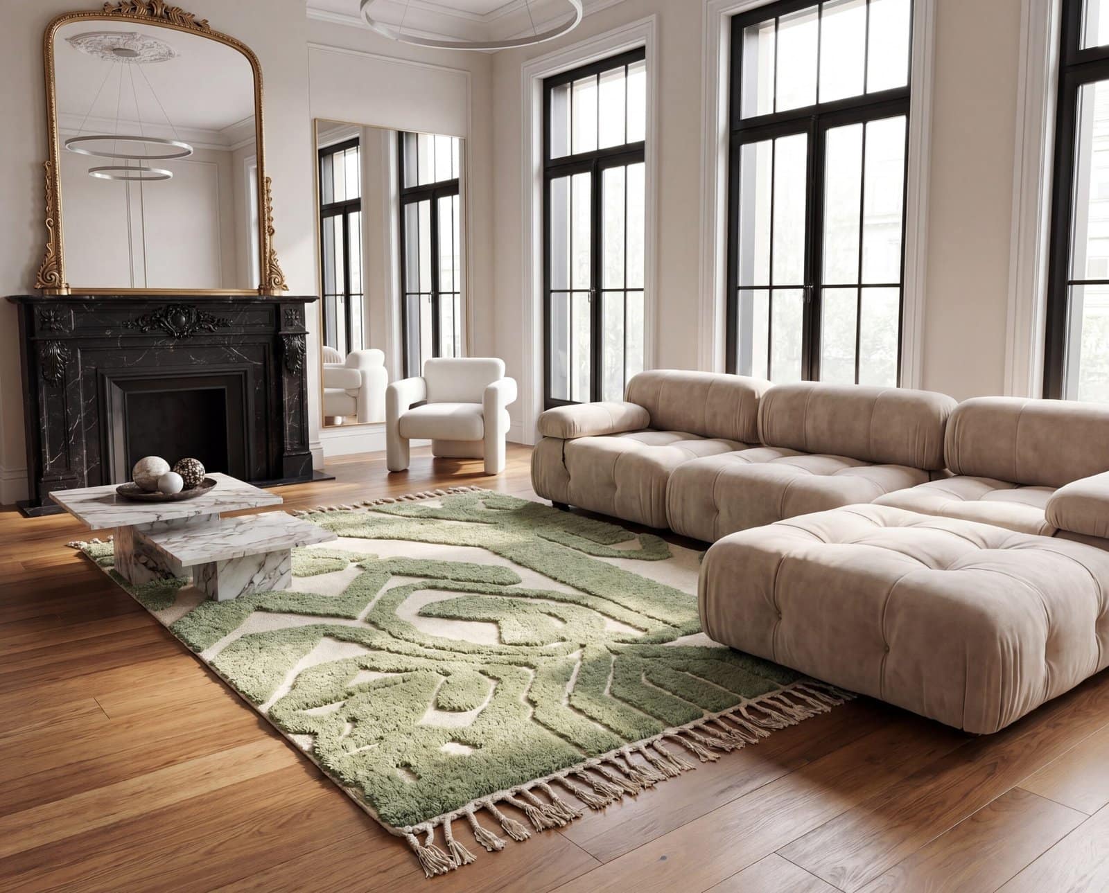 eco-friendly-olive-green-berber-rug-modern-farmhouse-carpet Handmade Olive Green Moroccan Wool Rug, Abstract Berber Shag Area Carpet