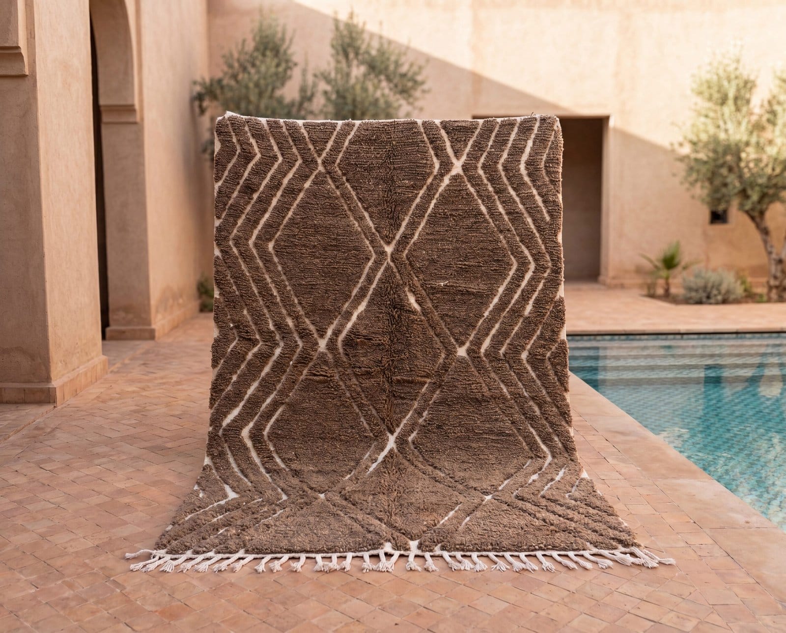 geometric-moroccan-rug-brown-berber-wool-rug Brown Handmade Wool Carpet |Artisan Moroccan Geometric Rug | Boho Berber Area Rug | Tribal Decor | unique home gift
