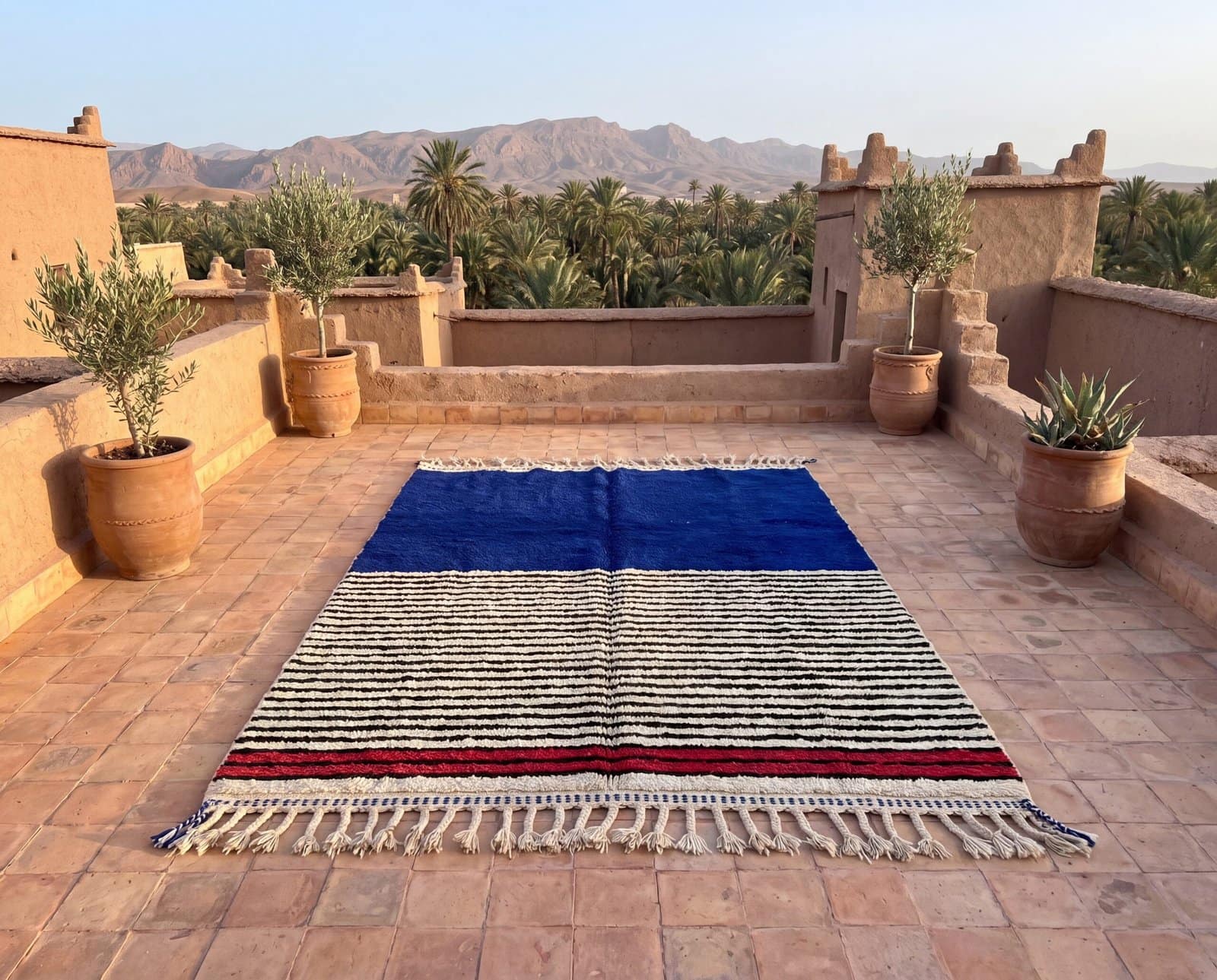 handmade-azilal-rug-blue-white-striped-moroccan-wool-rug Cobalt Blue Berber Rug | Authentic Handwoven Wool Tribal Moroccan Area Rug