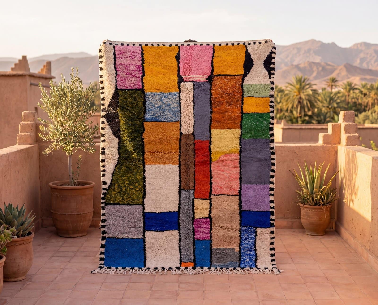 handmade-azilal-rug-brown-pink-white-geometric-moroccan-rug Handmade Moroccan Azilal Wool Rug – Colorful Geometric Berber Boho Area Carpet