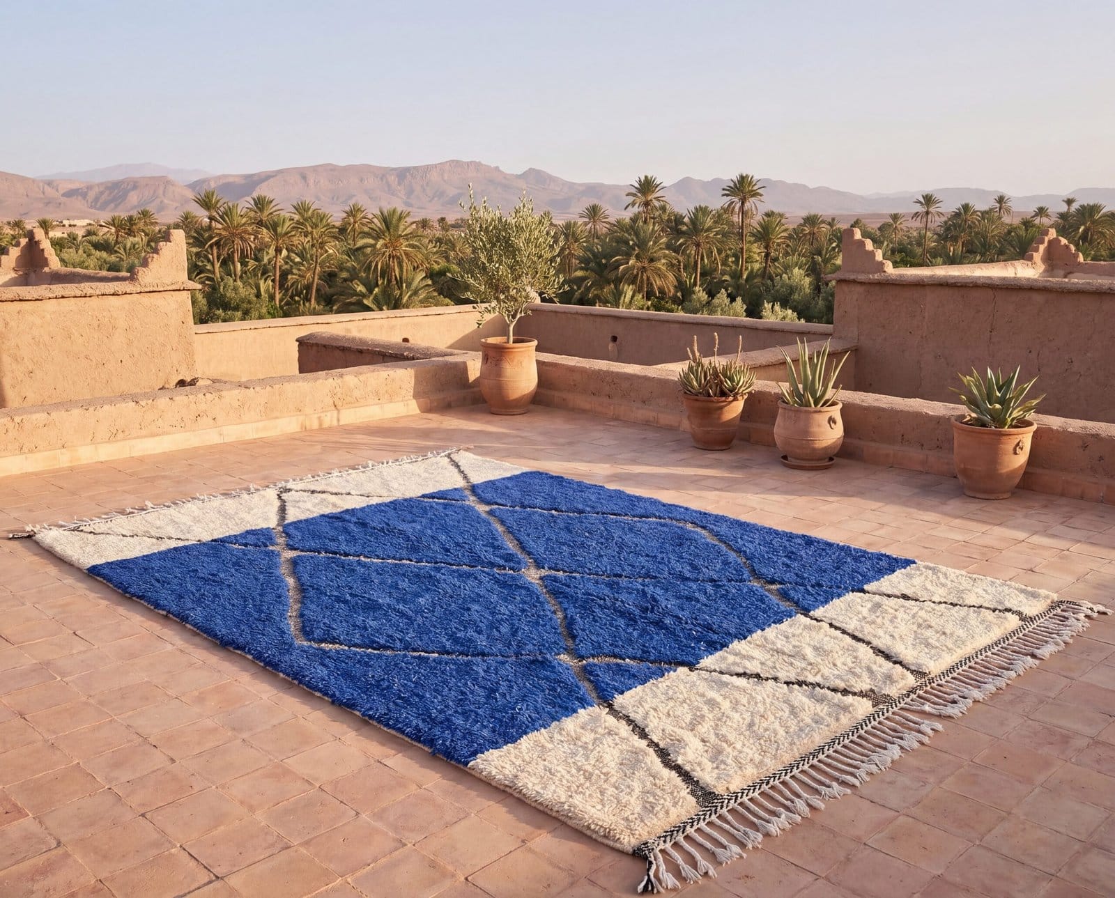handmade-blue-berber-rug-geometric-wool-rug Royal Blue Beni Ourain Rug | Handmade Moroccan Berber Wool Area Rug for Modern Boho Decor